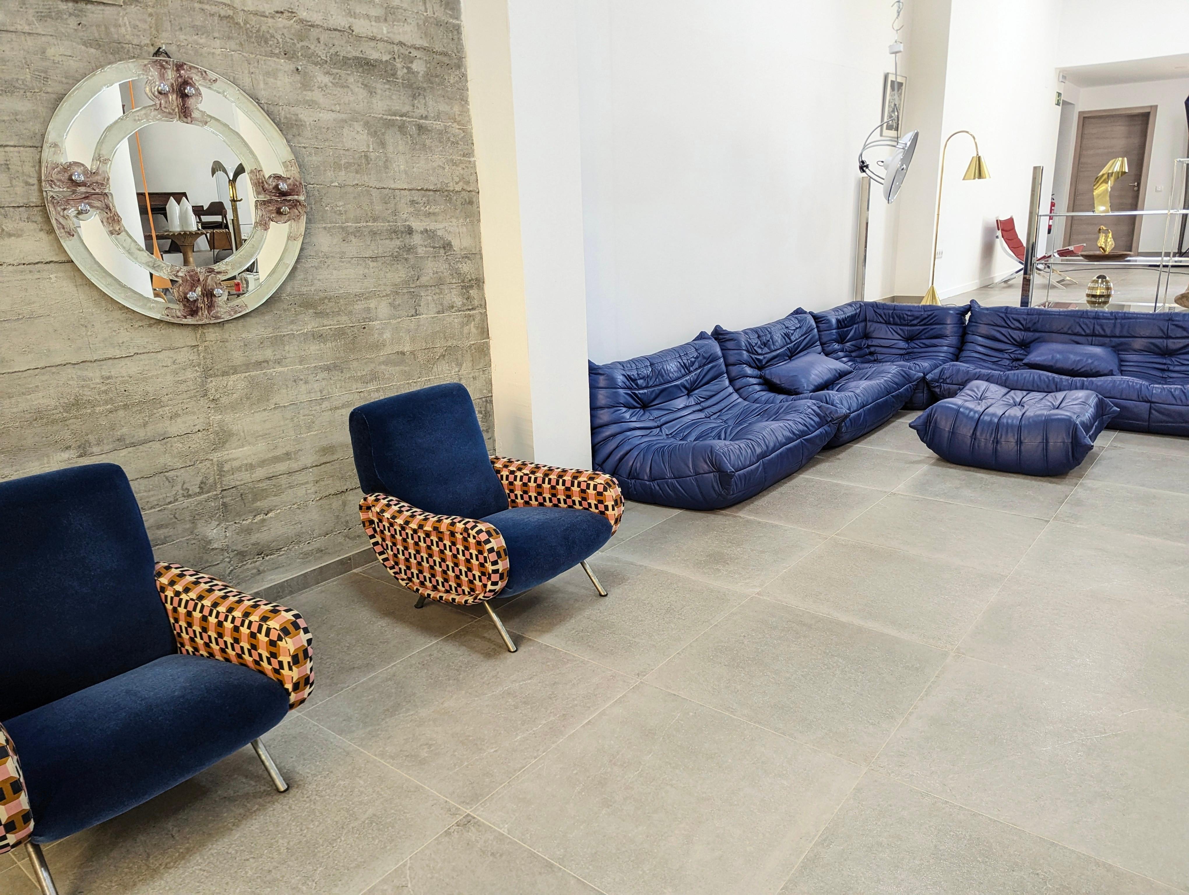 Divano Togo di Michel Ducaroy per Ligne Roset in pelle blu, Francia, Set di 5 In condizioni buone in vendita a Benalmadena, ES