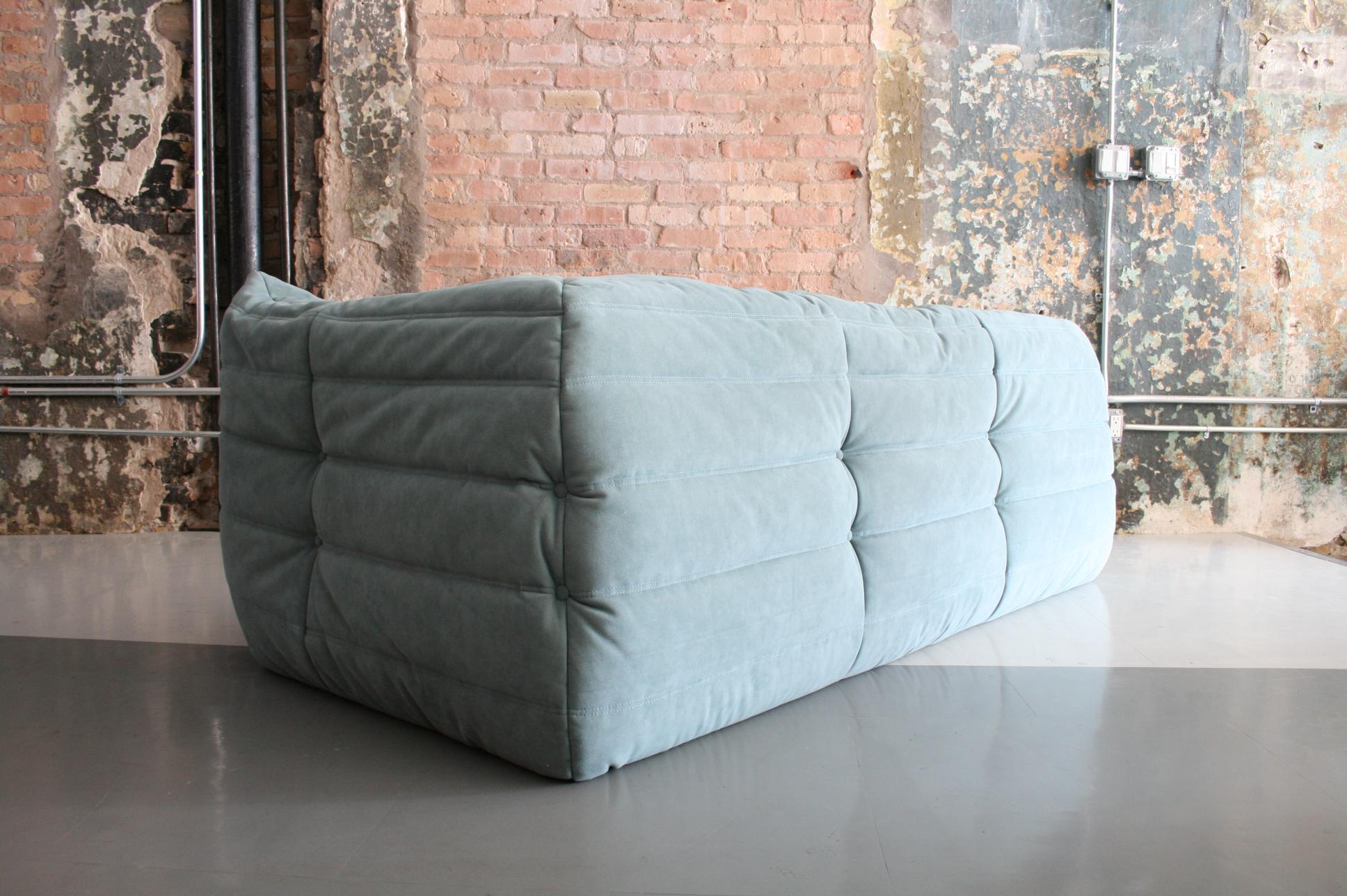 Mid-Century Modern Togo Sofa in Baby Blue Leather by Michel Ducaroy for Ligne Roset