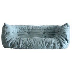 Togo Sofa in Baby Blue Leather by Michel Ducaroy for Ligne Roset