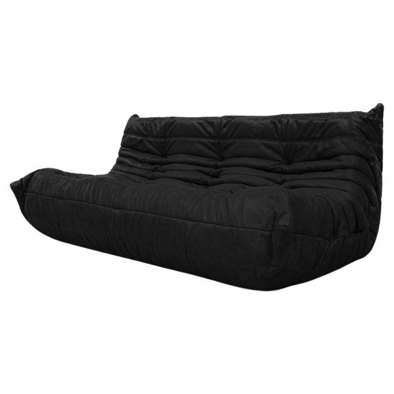 Togo Sofa in Black Leather by Michel Ducaroy for Ligne Roset For Sale