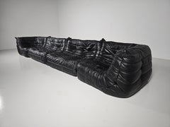 Togo Sofa in original black leather,  Michel Ducaroy, Ligne Roset, 1980s