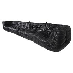 Togo Sofa in original black leather,  Michel Ducaroy, Ligne Roset, 1980s