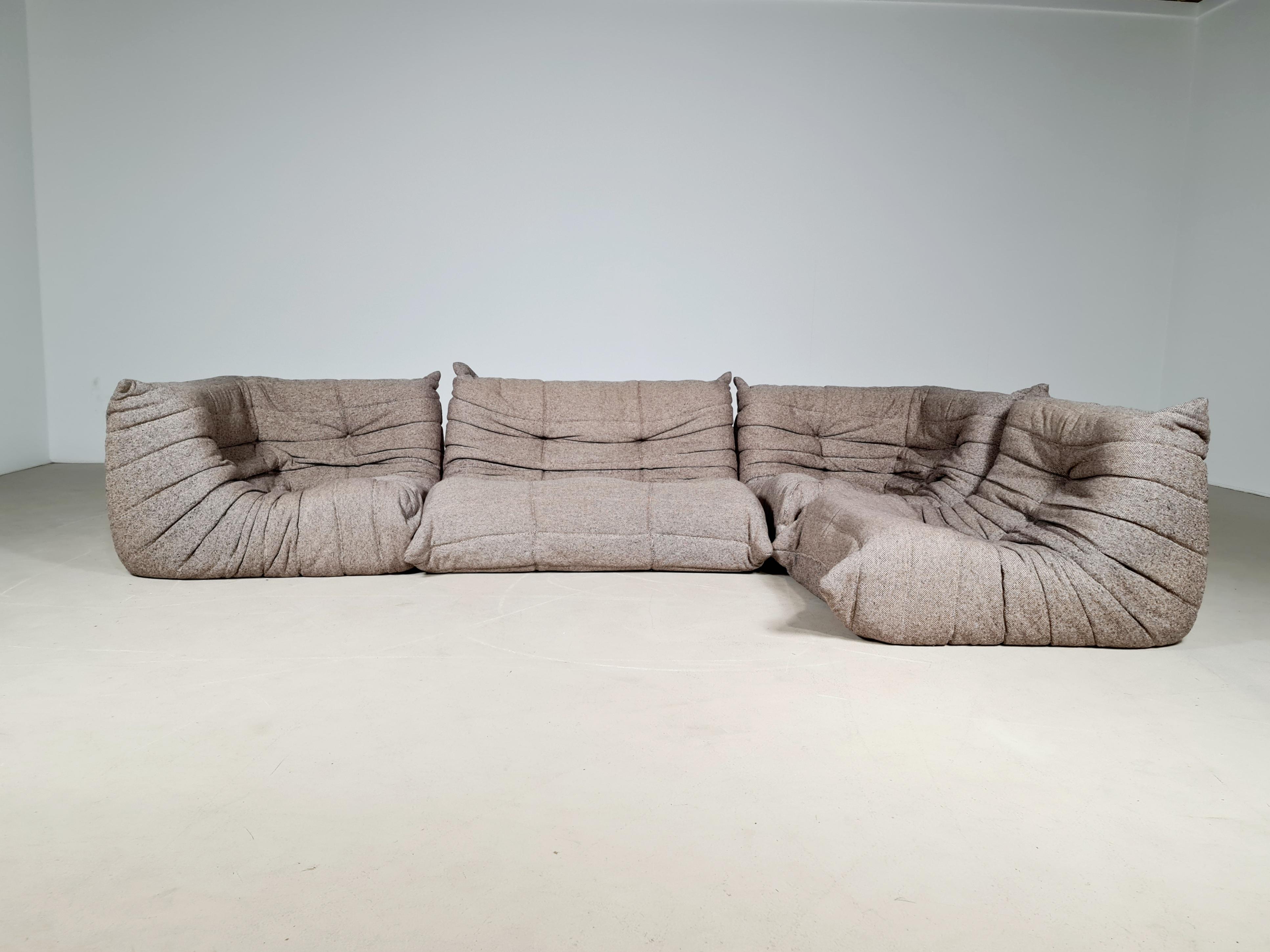 Mid-Century Modern Togo Sofa in Original Wool Fabric by Michel Ducaroy for Ligne Roset, 1970s