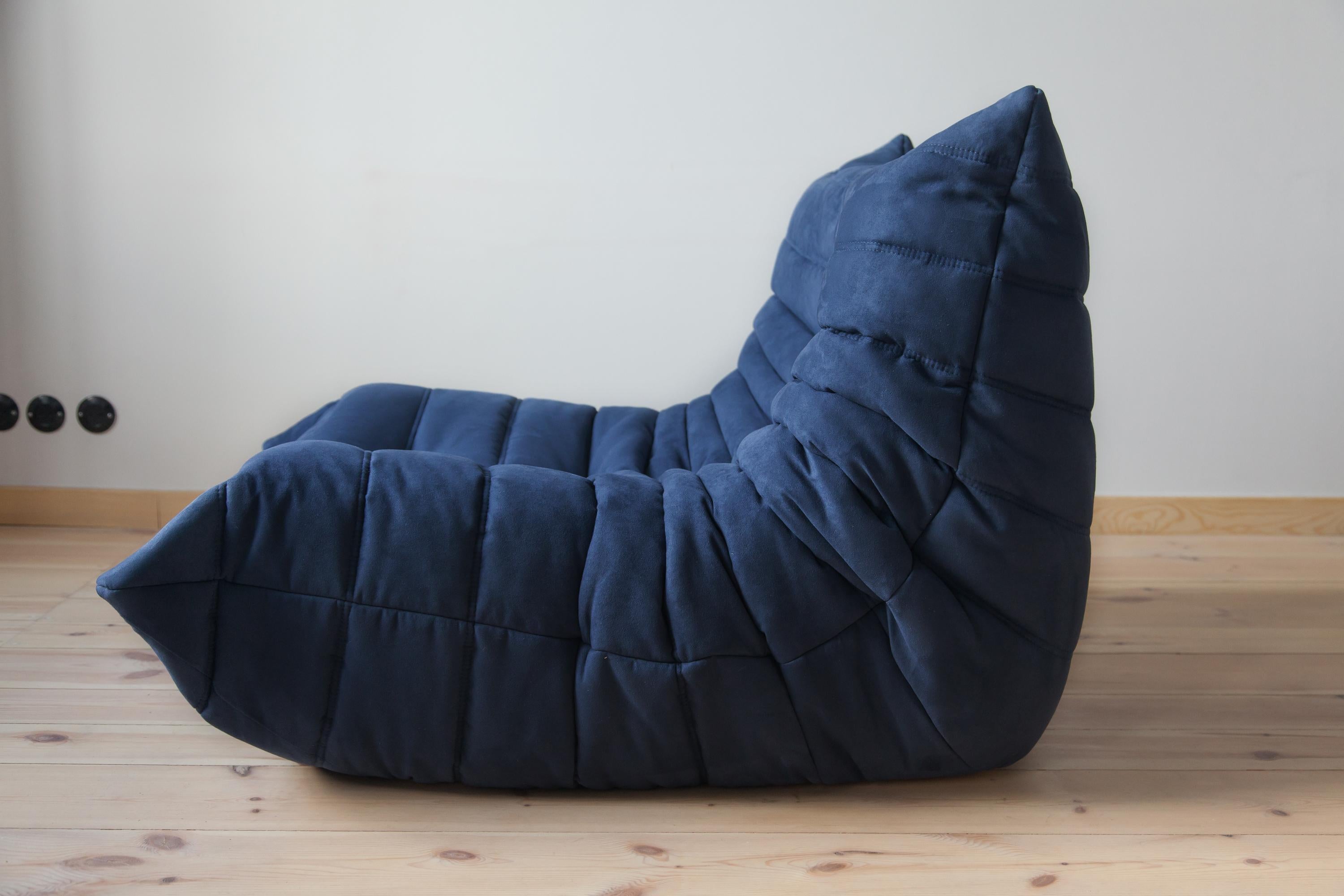 Togo Sofa Set by Michel Ducaroy for Ligne Roset, in Dark Blue Microfibre For Sale 1