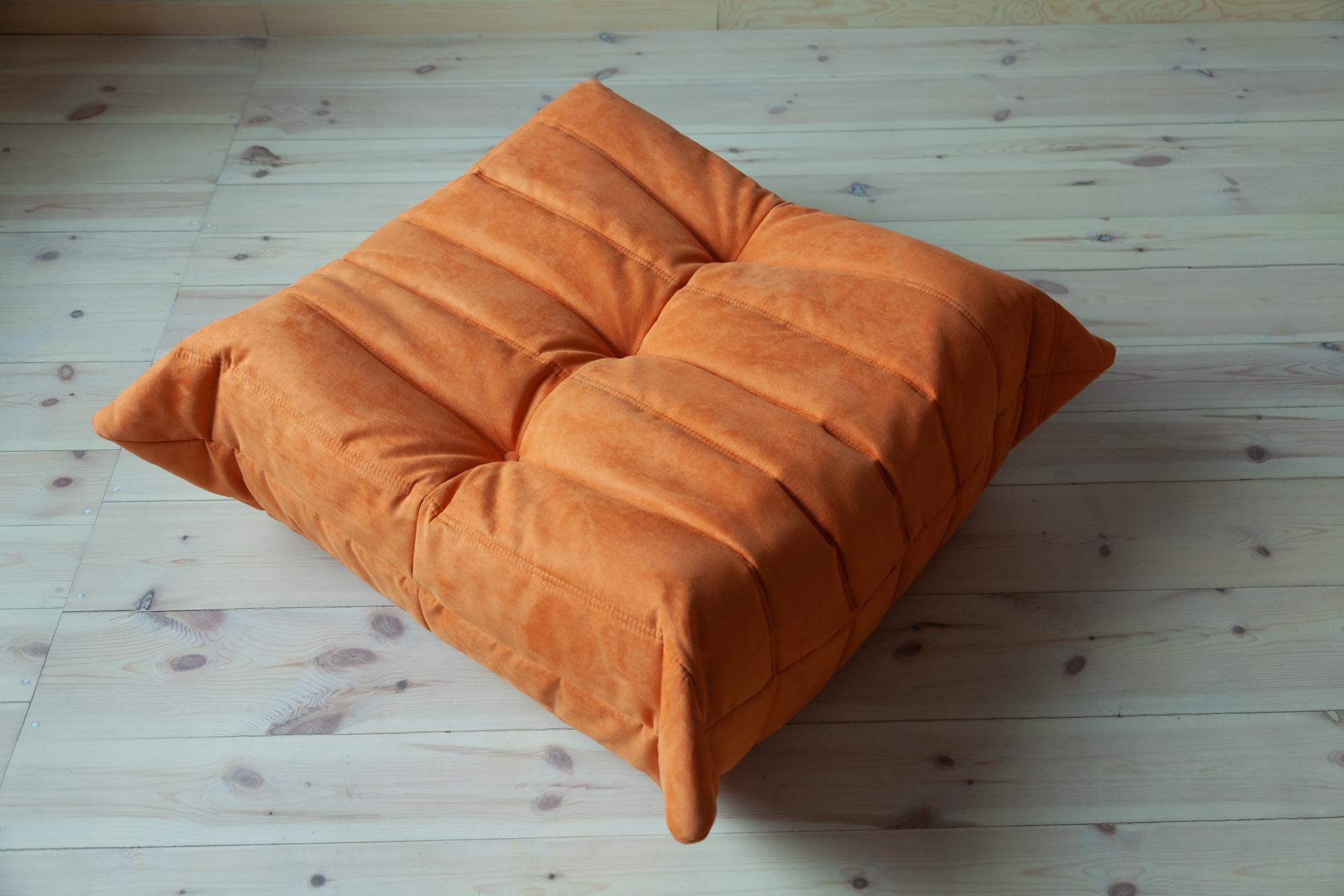 Togo Sofa Set by Michel Ducaroy for Ligne Roset, in Orange Microfibre For Sale 1