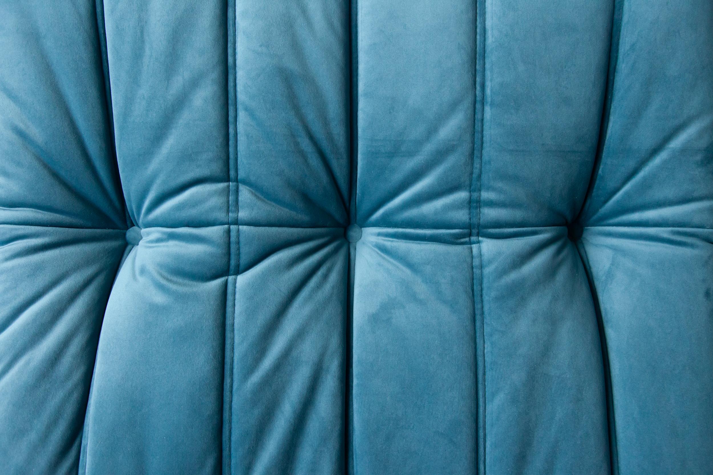 Togo Sofa Set by Michel Ducaroy for Ligne Roset, in Sea Blue Velvet For Sale 2