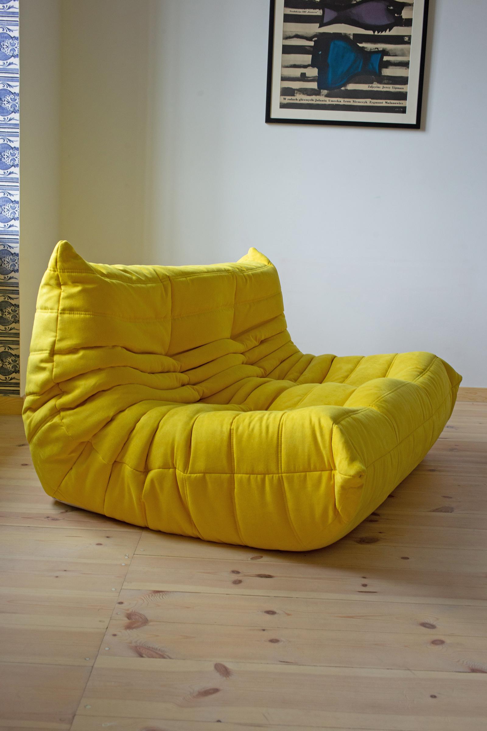Togo Sofa Set by Michel Ducaroy for Ligne Roset, in Yellow Microfibre For Sale 3