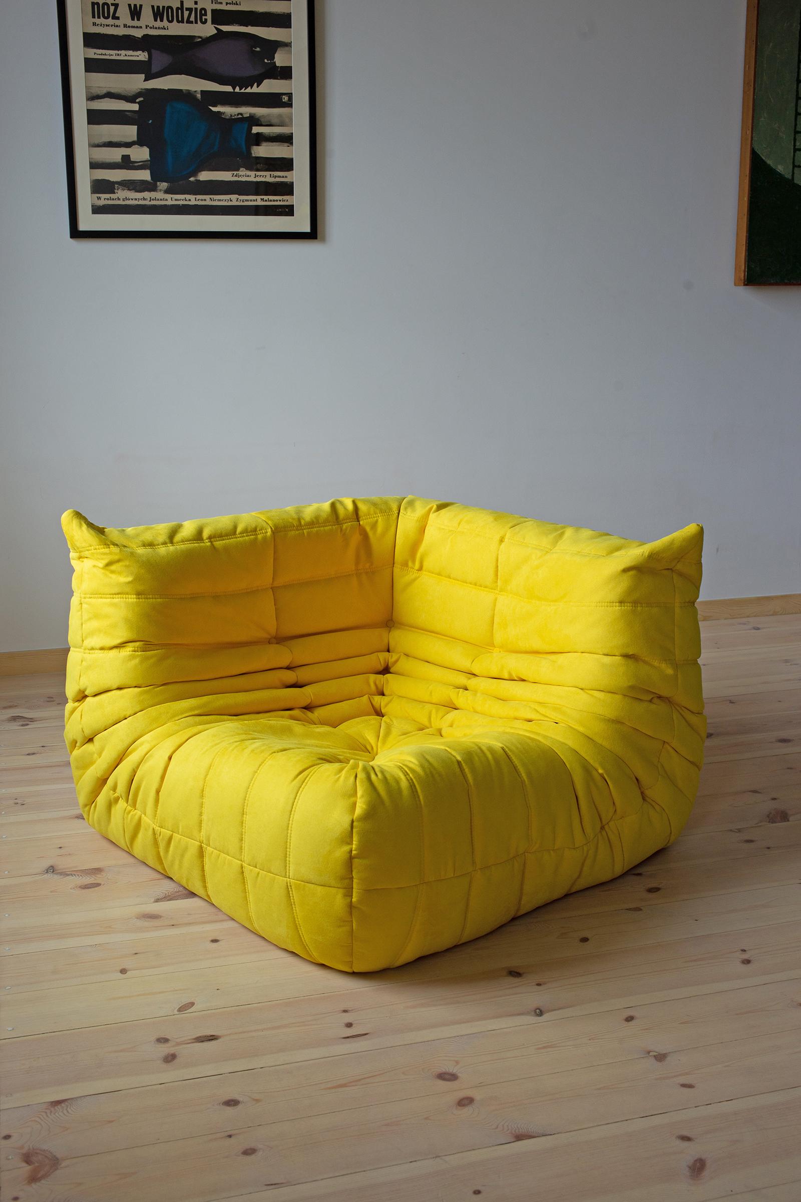 Togo Sofa Set by Michel Ducaroy for Ligne Roset, in Yellow Microfibre For Sale 8