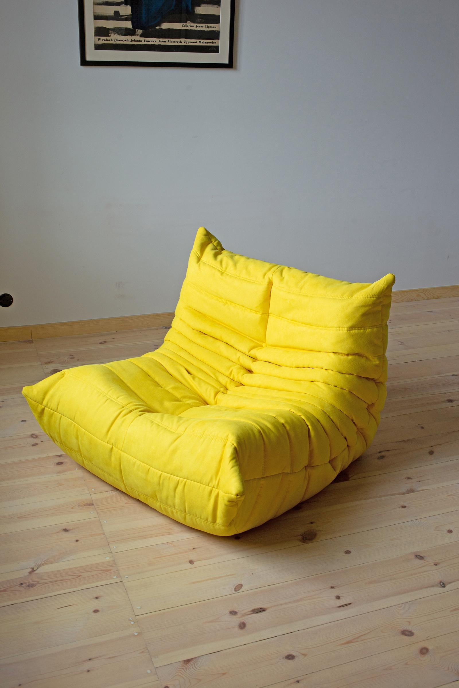 Late 20th Century Togo Sofa Set by Michel Ducaroy for Ligne Roset, in Yellow Microfibre For Sale