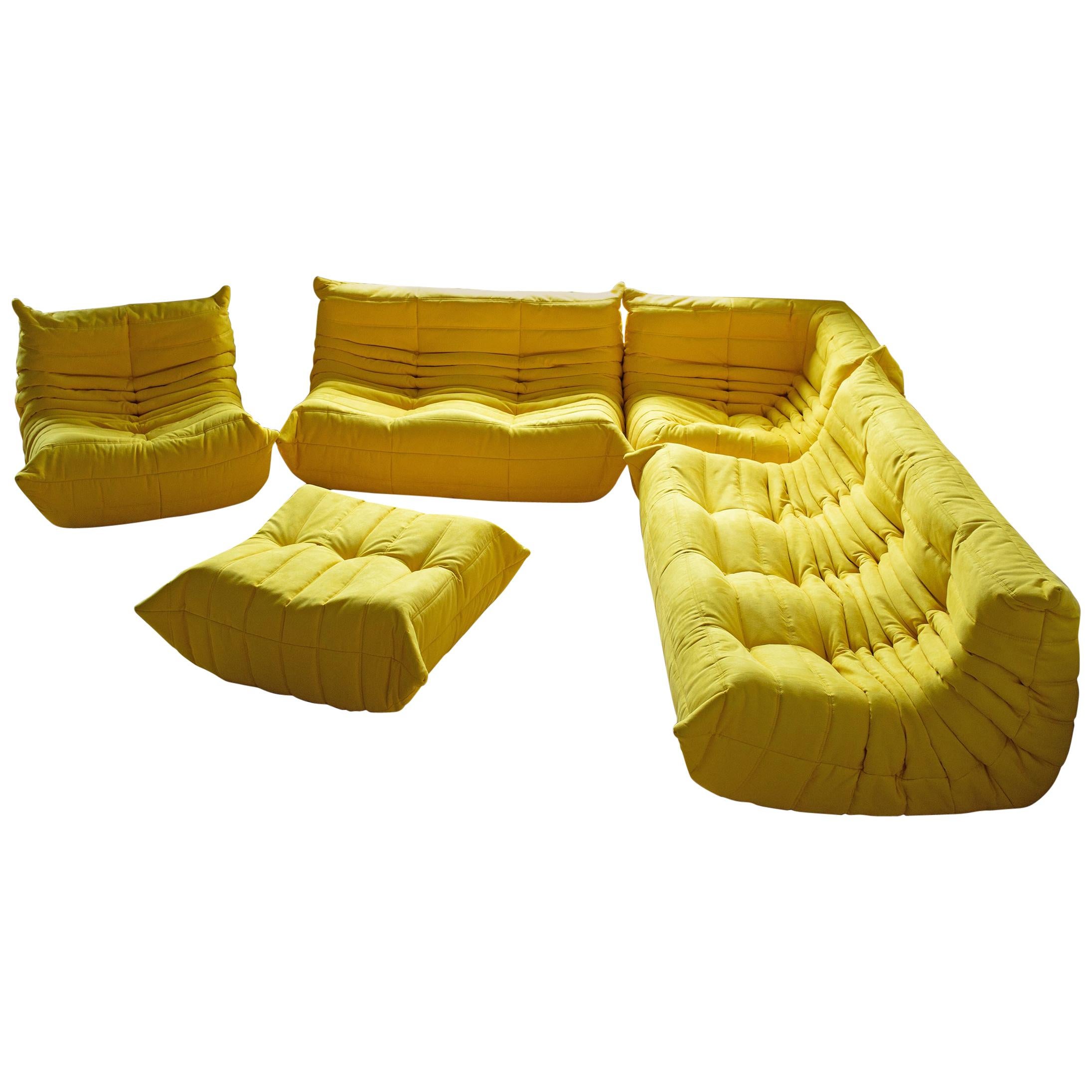 Togo Sofa Set by Michel Ducaroy for Ligne Roset, in Yellow Microfibre For Sale
