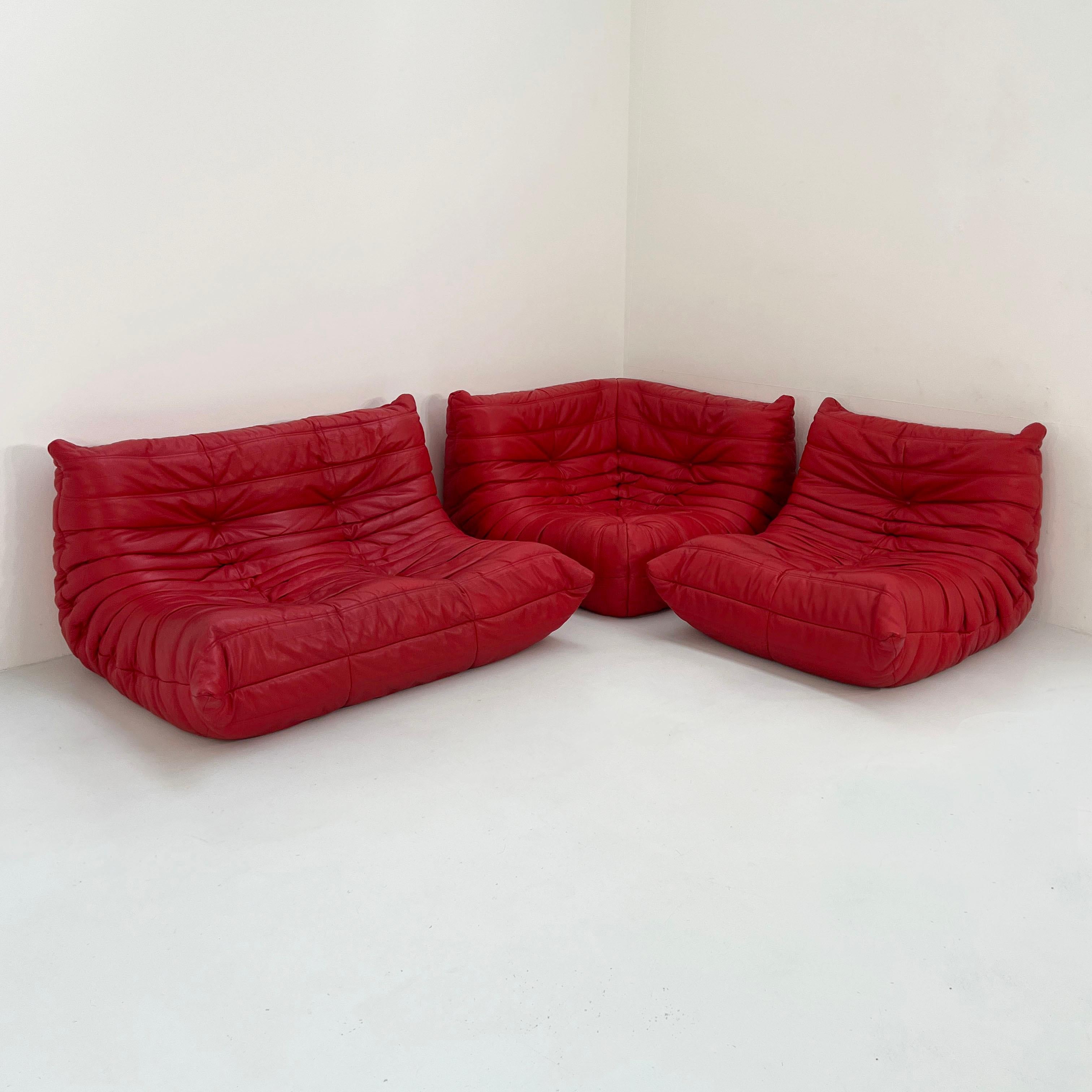 Togo Sofa-Set aus rotem Leder von Michel Ducaroy für Ligne Roset, 1970er Jahre

Designer - Michel Ducaroy
Produzentin - Ligne Roset
Modell - Togo
Designzeitraum - Siebziger Jahre
Maße - 2-sitziges Sofa - Breite 131 cm x Tiefe 102 cm x Höhe 70 cm x