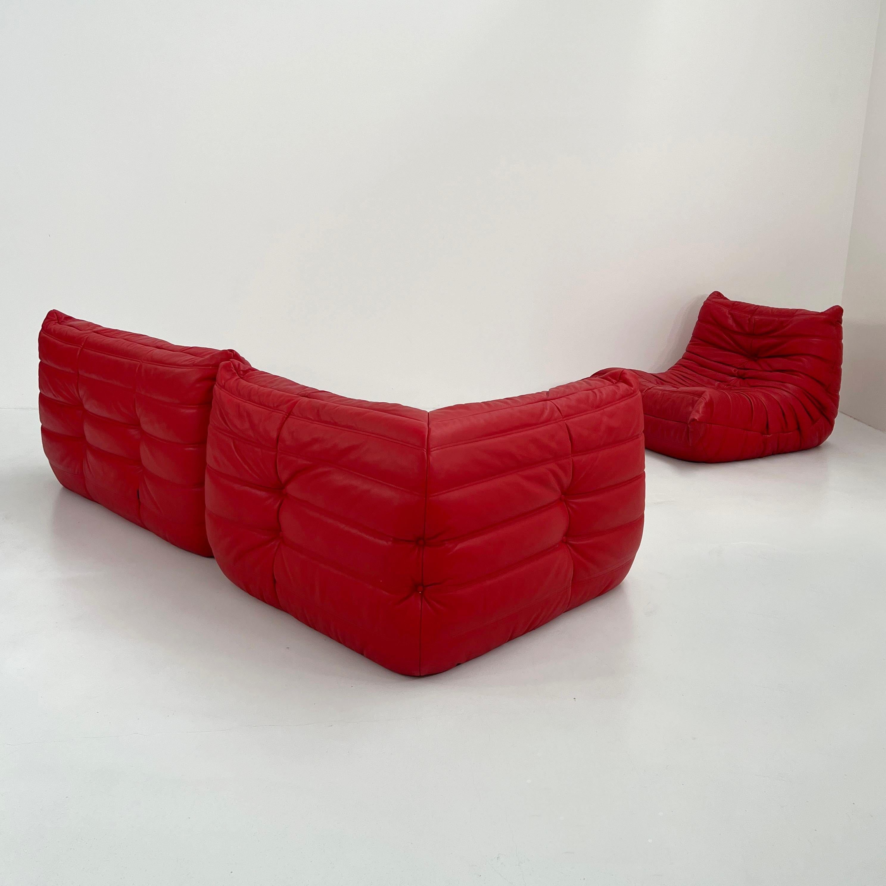 Togo Sofa Set in Red Leather by Michel Ducaroy for Ligne Roset, 1970s For Sale 2