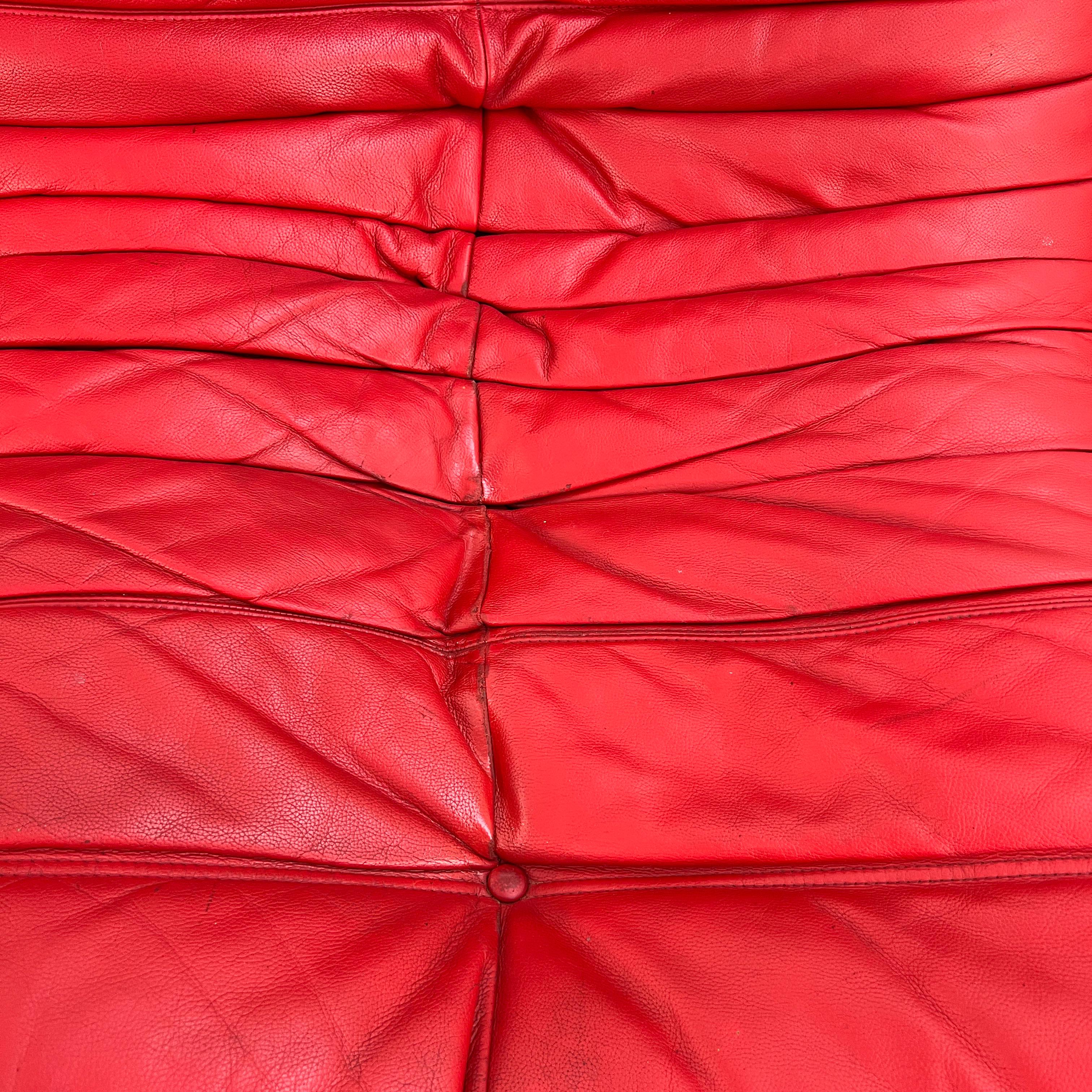 Togo Sofa Set in Red Leather by Michel Ducaroy for Ligne Roset, 1970s For Sale 4