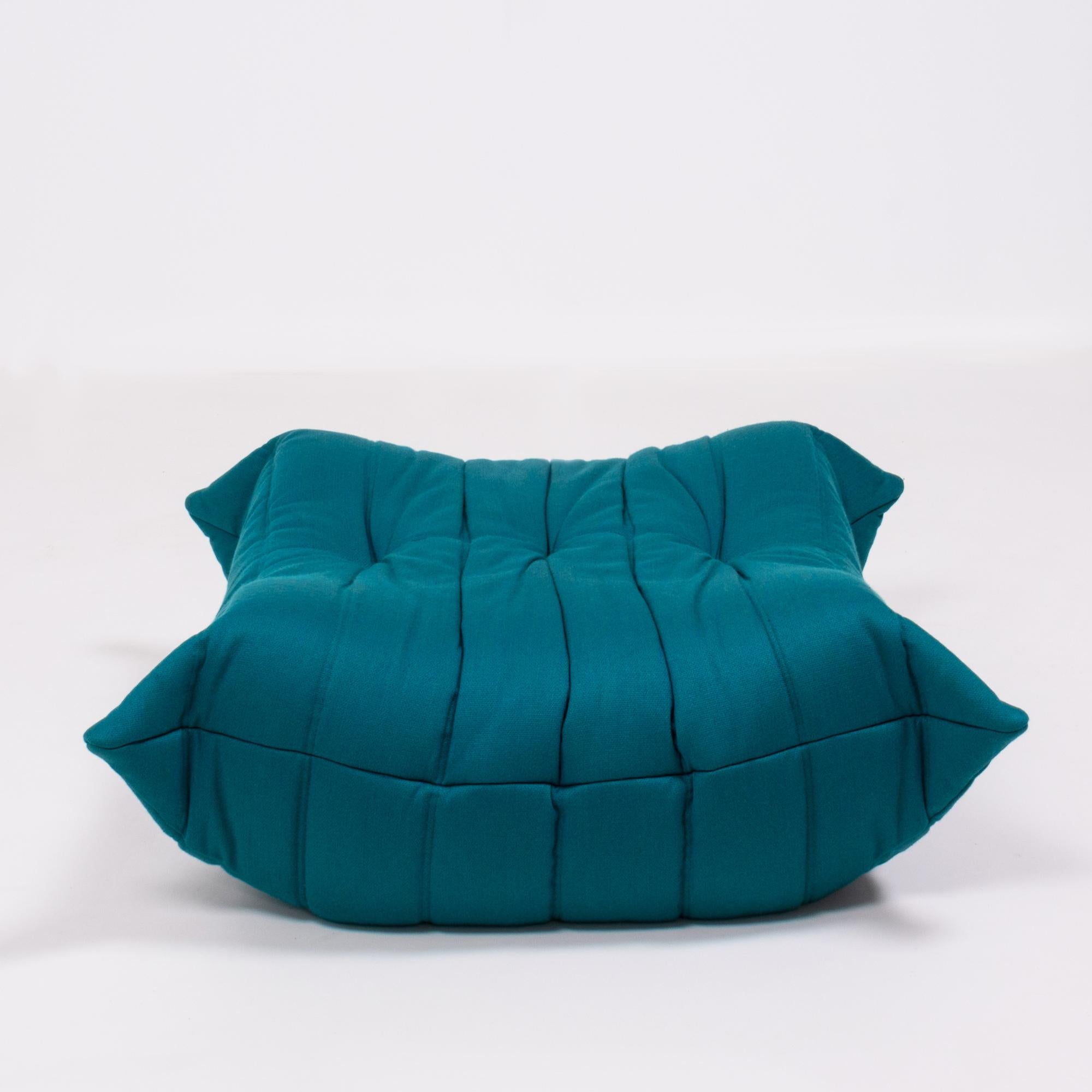 Togo Teal Armchair and Footstool by Michel Ducaroy for Ligne Roset, Set of 2 1