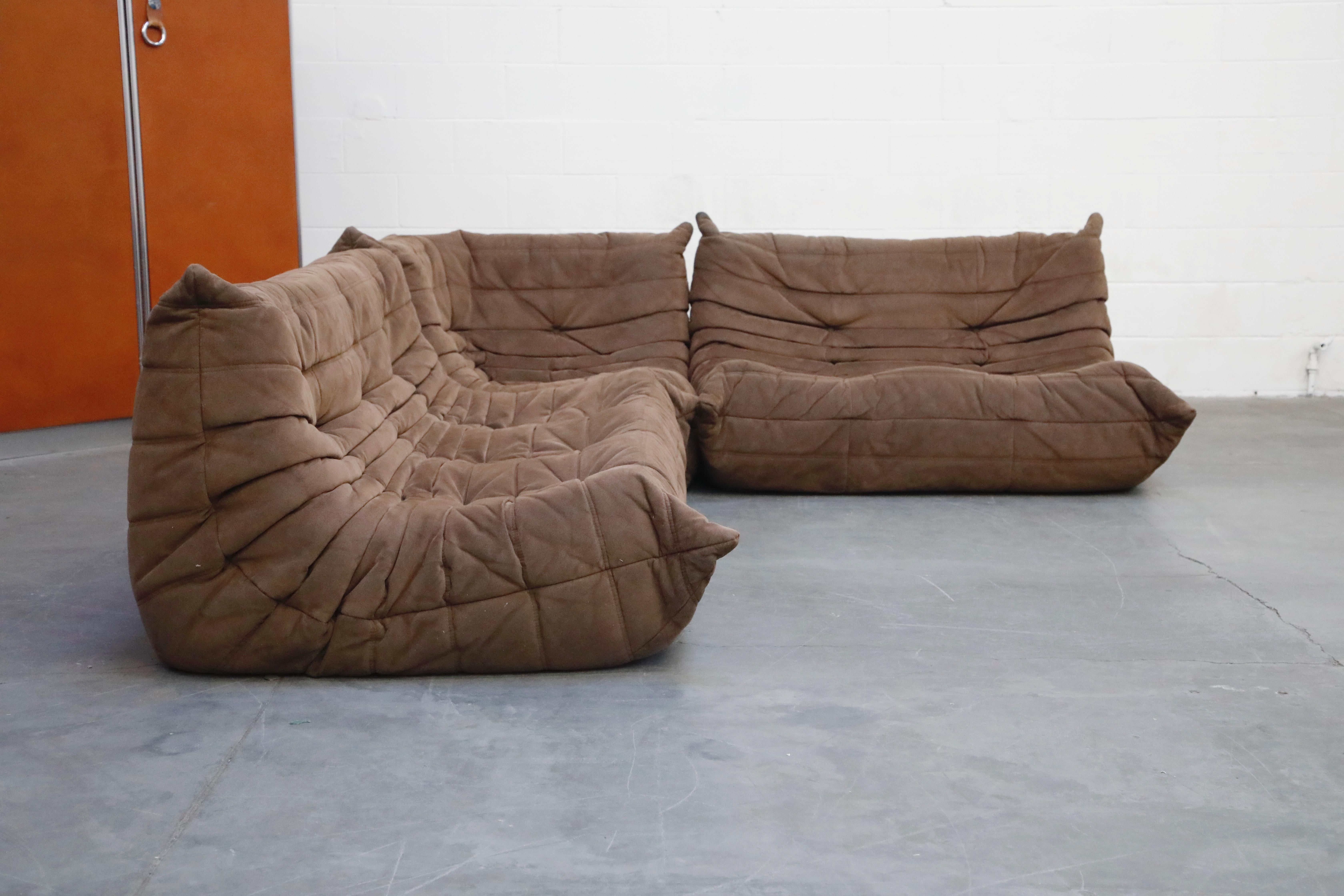 'Togo' Three-Piece Sectional Sofa Set by Michel Ducaroy for Ligne Roset, Signed In Good Condition In Los Angeles, CA