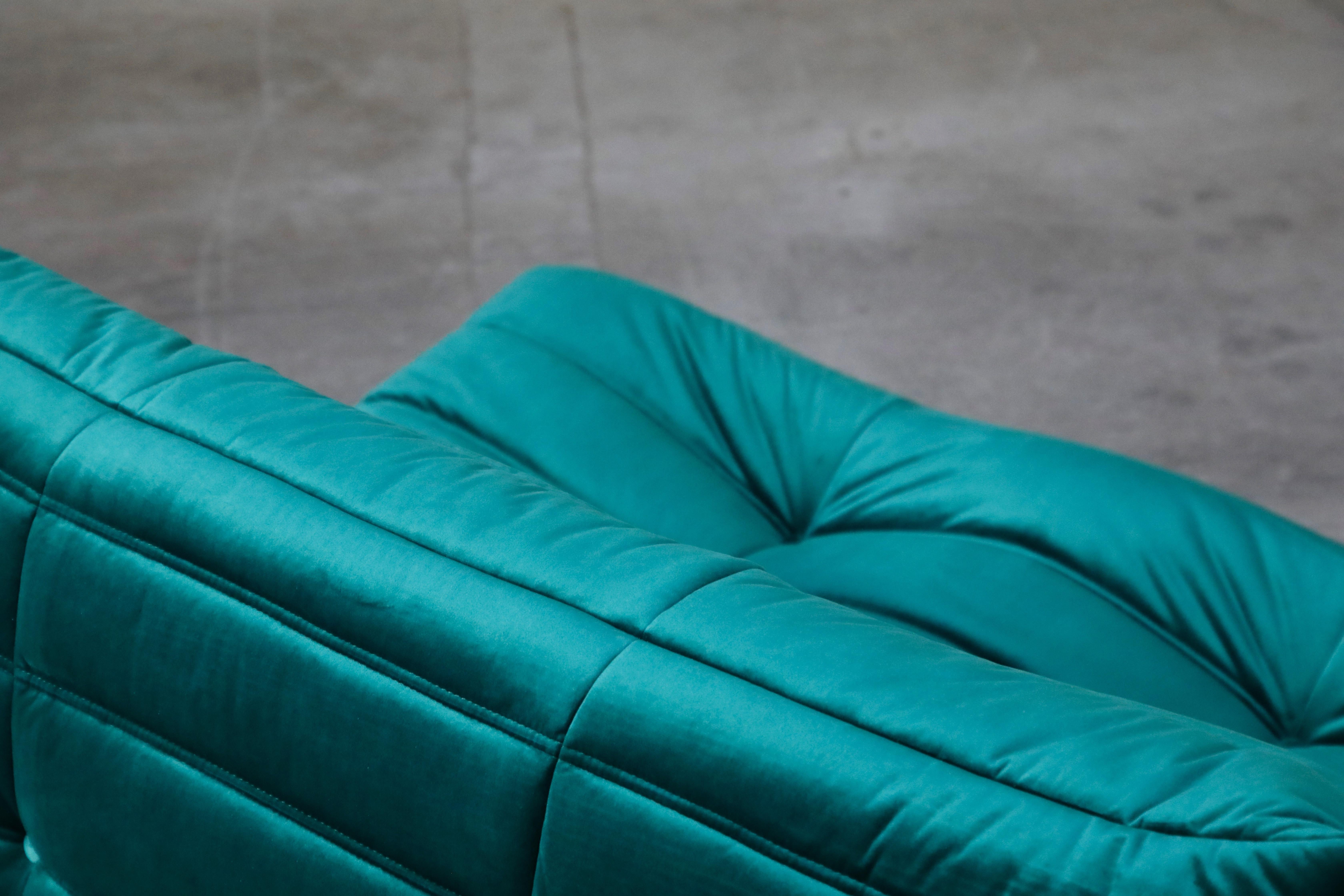 'Togo' Three-Seat Sofa by Michel Ducaroy for Ligne Roset in Emerald Green Velvet 2