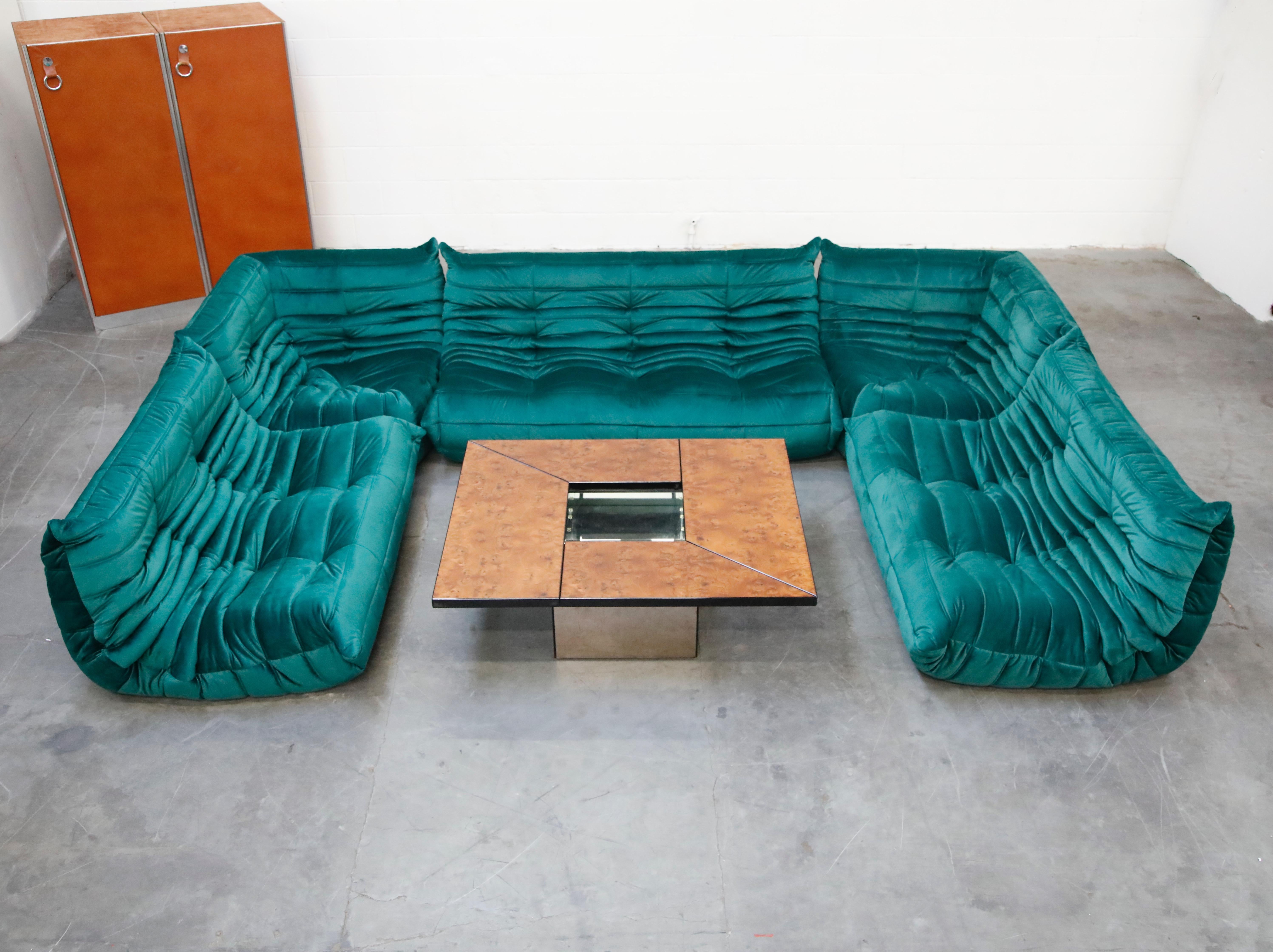 'Togo' Three-Seat Sofa by Michel Ducaroy for Ligne Roset in Emerald Green Velvet 8