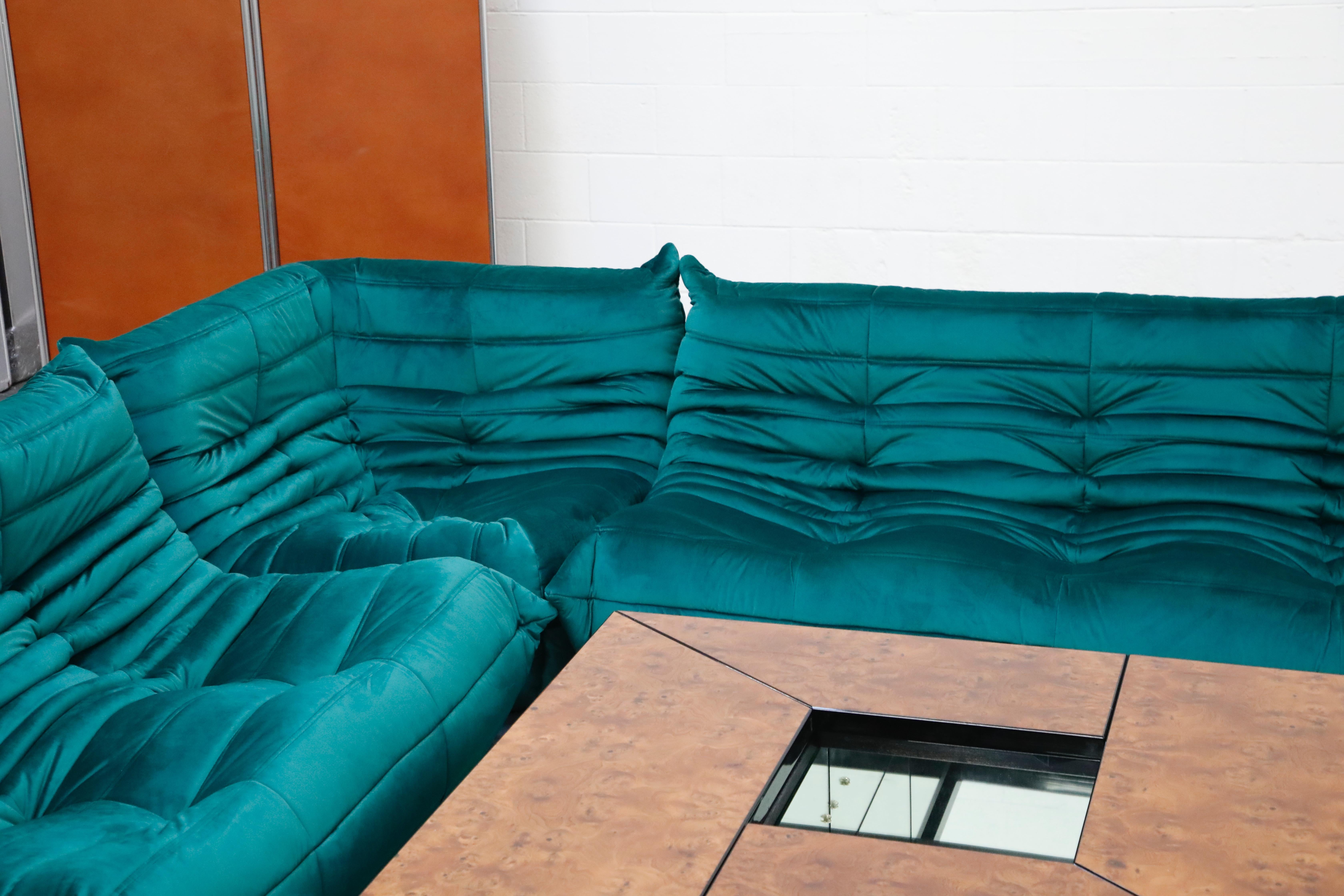 'Togo' Three-Seat Sofa by Michel Ducaroy for Ligne Roset in Emerald Green Velvet 9