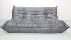'Togo' three-seater sofa by M. Ducaroy for Ligne Roset in grey leather, 1980s