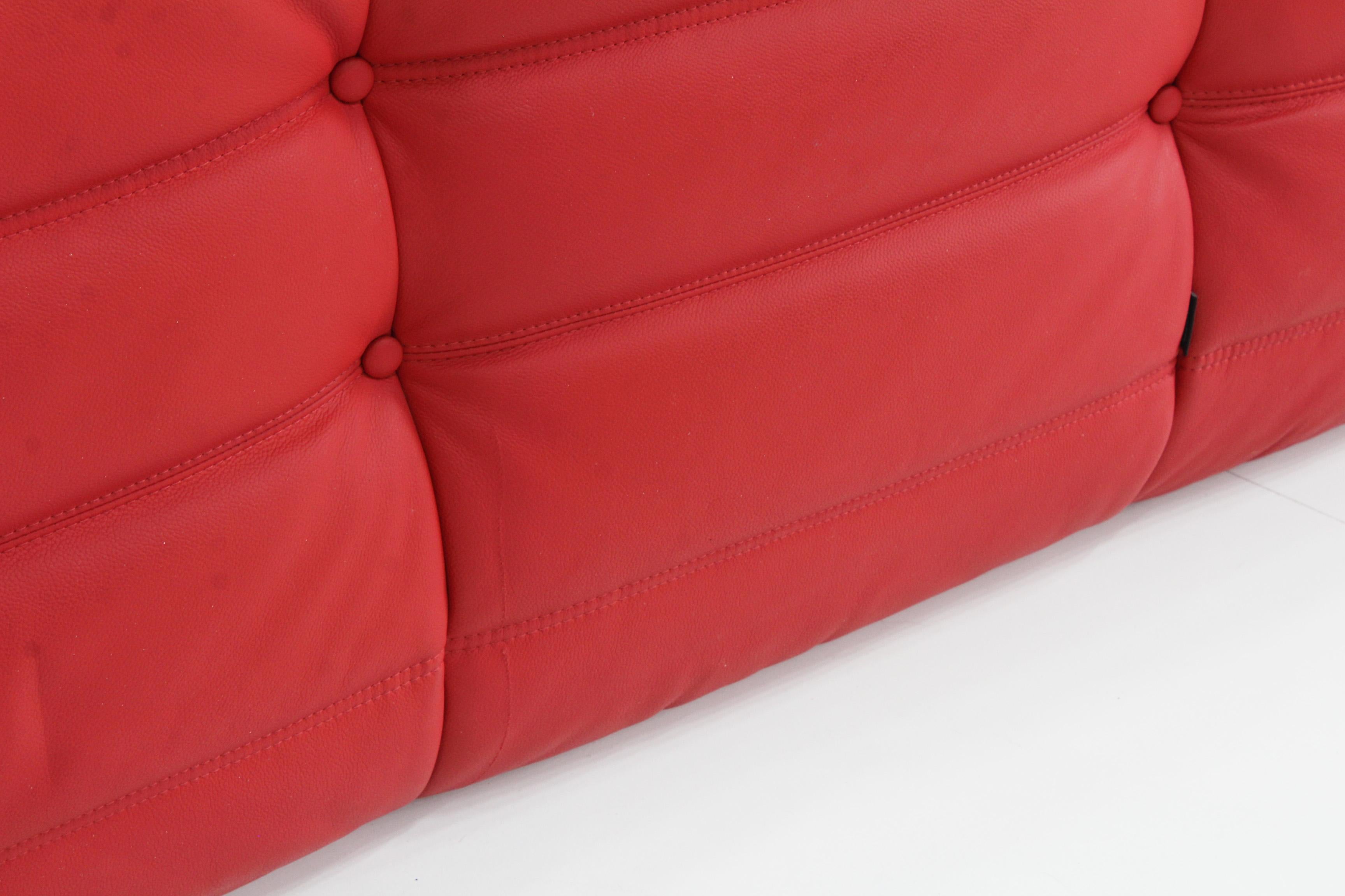 Togo Three Seather in Red Leather by Michel Ducaroy for Ligne Roset 4