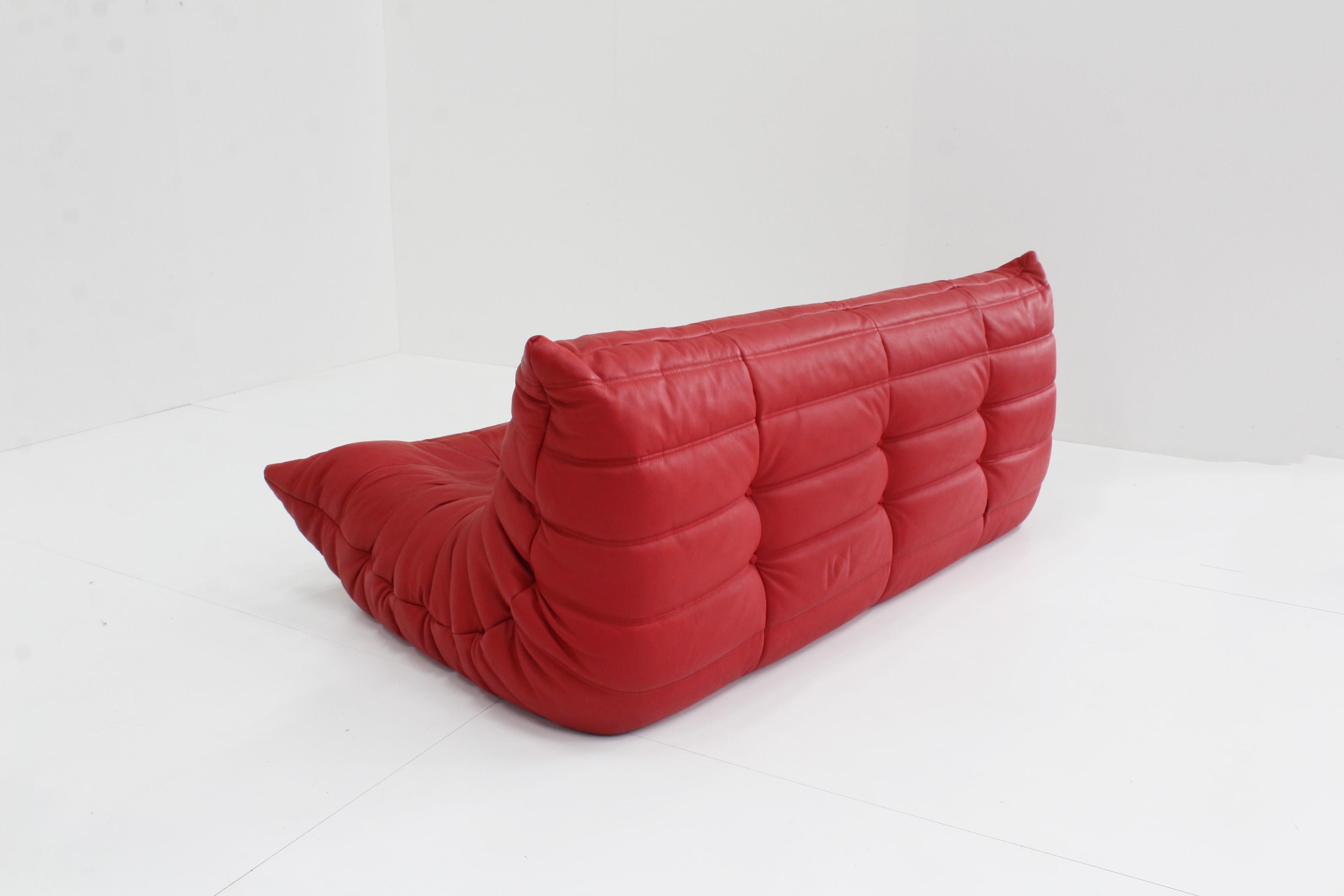 Togo Three Seather in Red Leather by Michel Ducaroy for Ligne Roset 5
