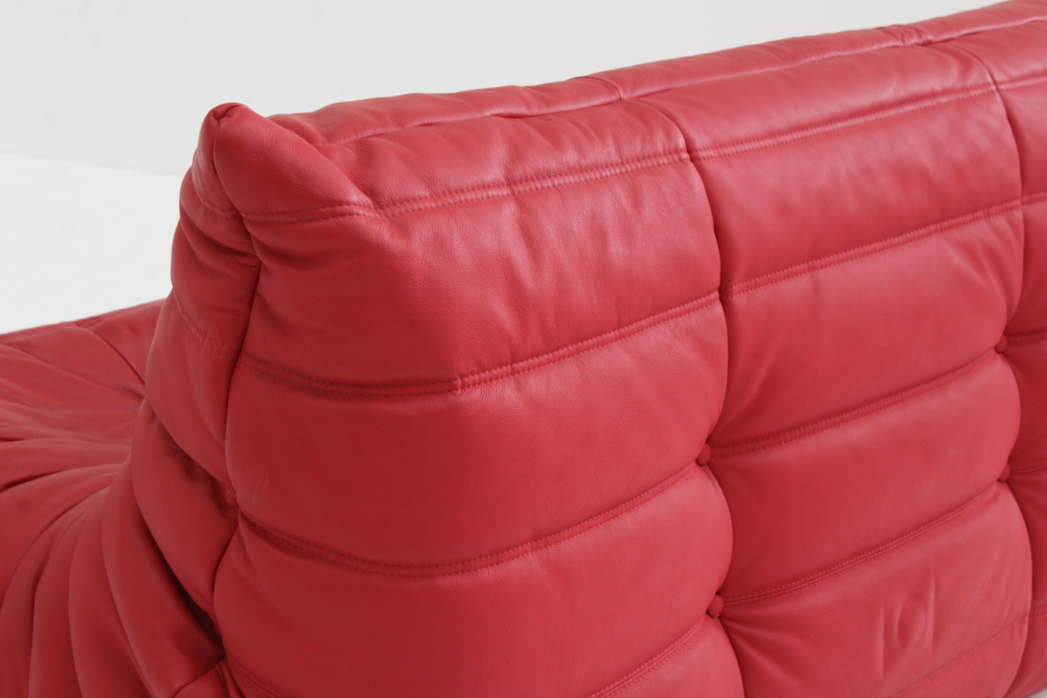 Togo Three Seather in Red Leather by Michel Ducaroy for Ligne Roset 6