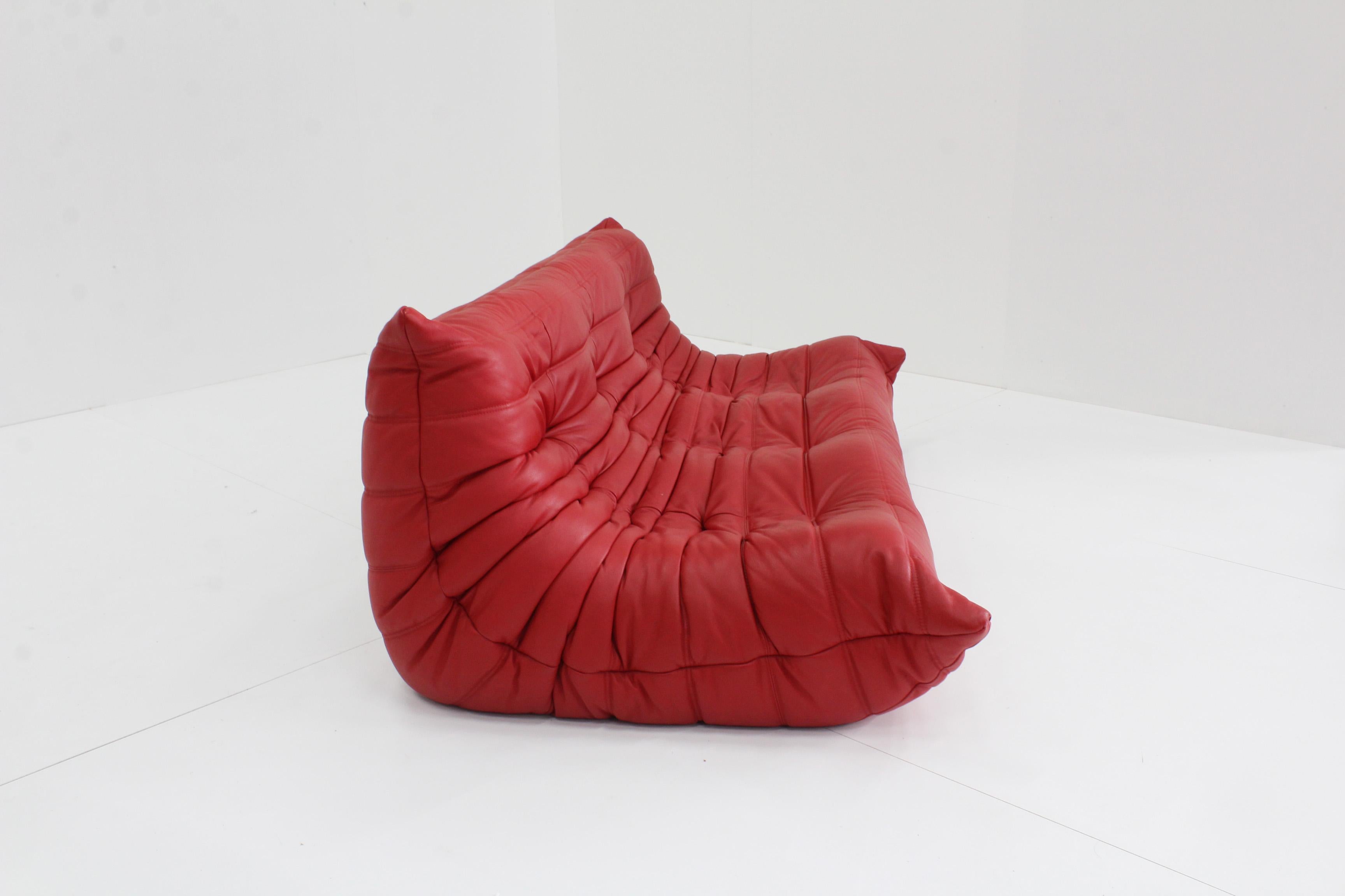Togo Three Seather in Red Leather by Michel Ducaroy for Ligne Roset 7