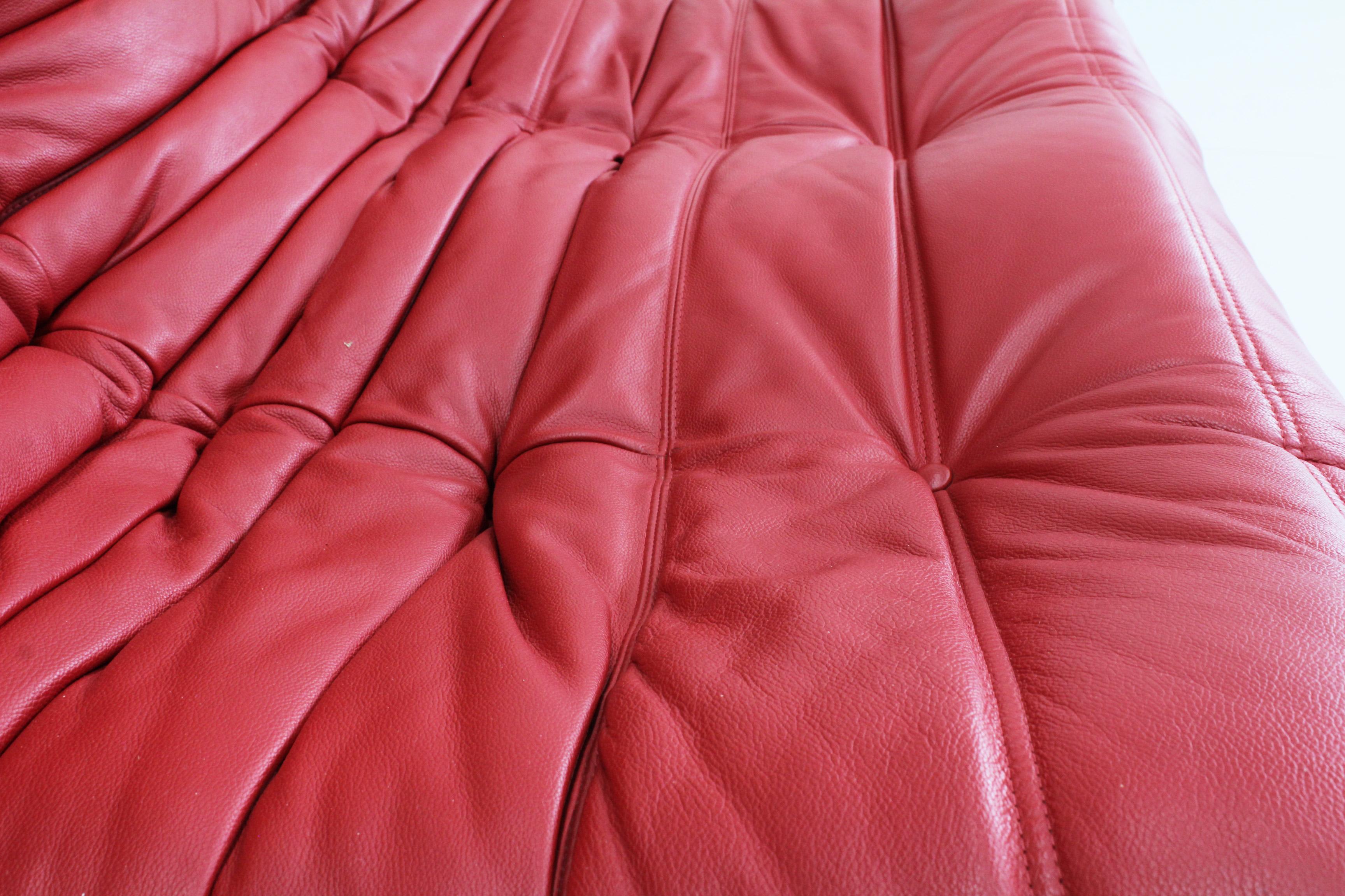 Togo Three Seather in Red Leather by Michel Ducaroy for Ligne Roset 8