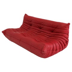 Togo Three Seather in Red Leather by Michel Ducaroy for Ligne Roset