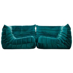 'Togo' Two-Piece Sofa by Michel Ducaroy for Ligne Roset in Emerald Green Velvet