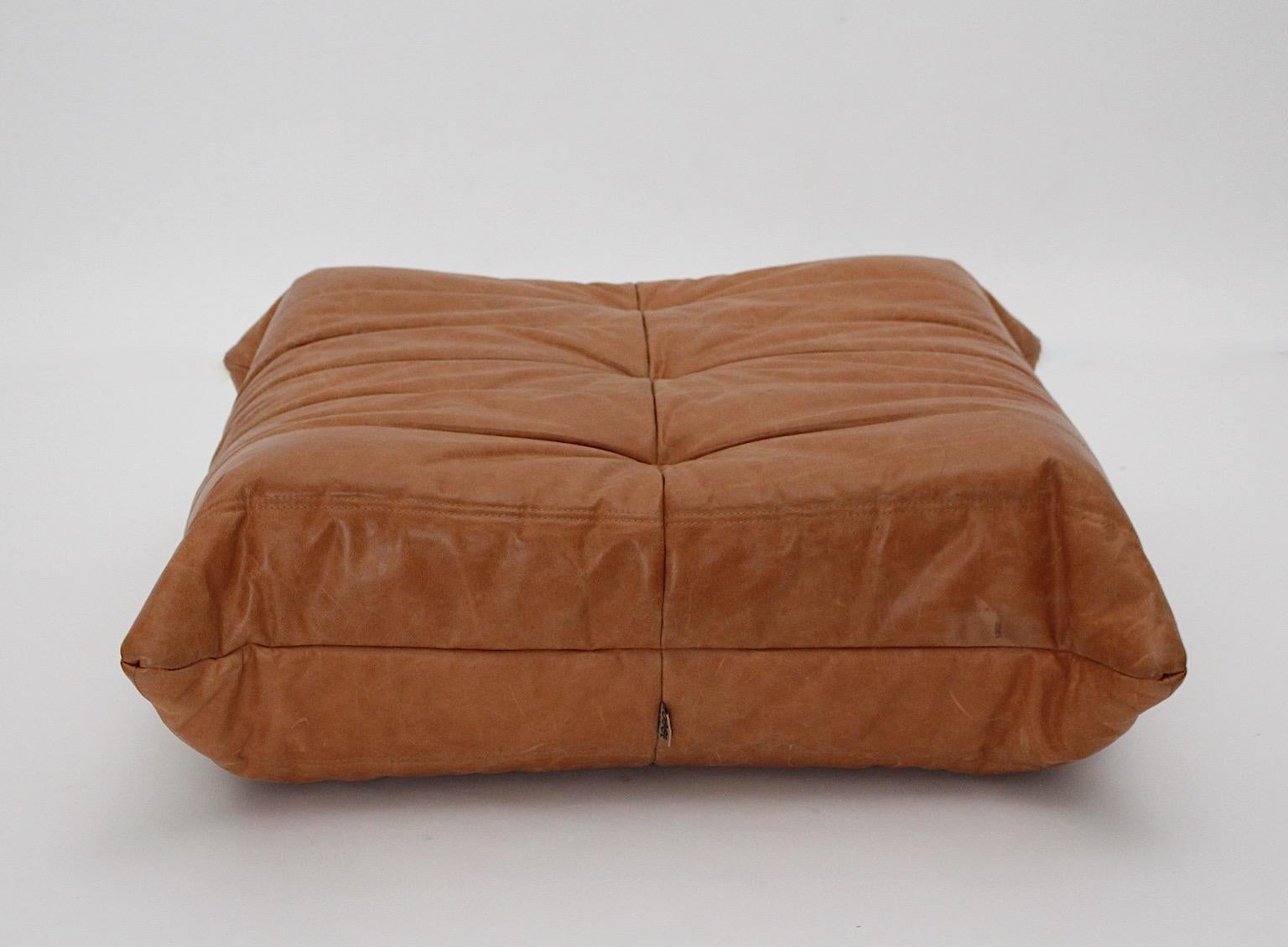 Togo Vintage Brown Leather Four Sectional Settee Michel Ducaroy Ligne Roset 1973 9