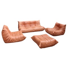 Togo Vintage Brown Leather Four Sectional Settee Michel Ducaroy Ligne Roset 1973