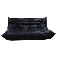 Retro Black Leather Three-Seater Togo Sofa by Michel Ducaroy for Ligne Roset, 1998