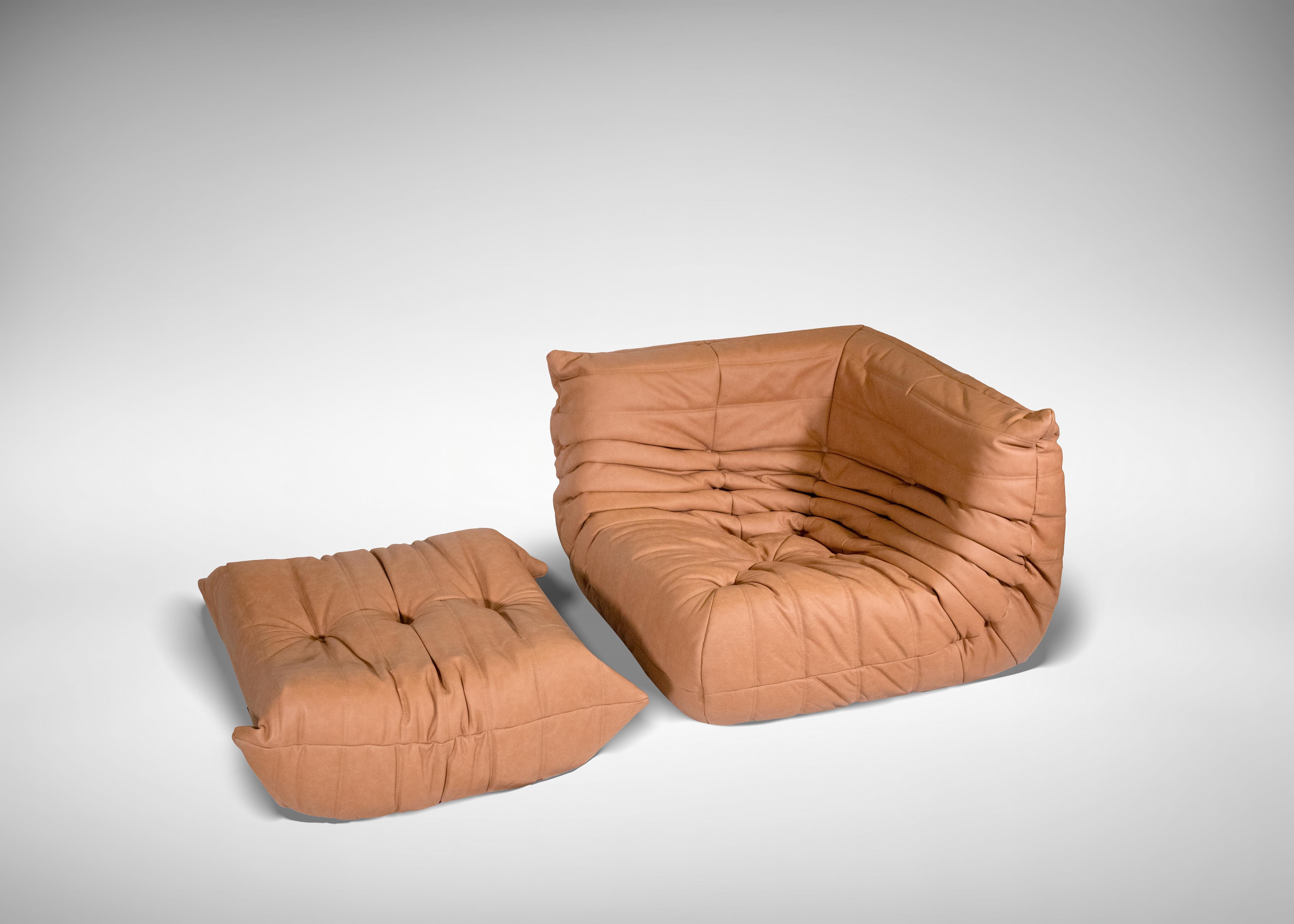 Late 20th Century Togo Vintage Leather Sofa Set by Michel Ducaroy, 1990s