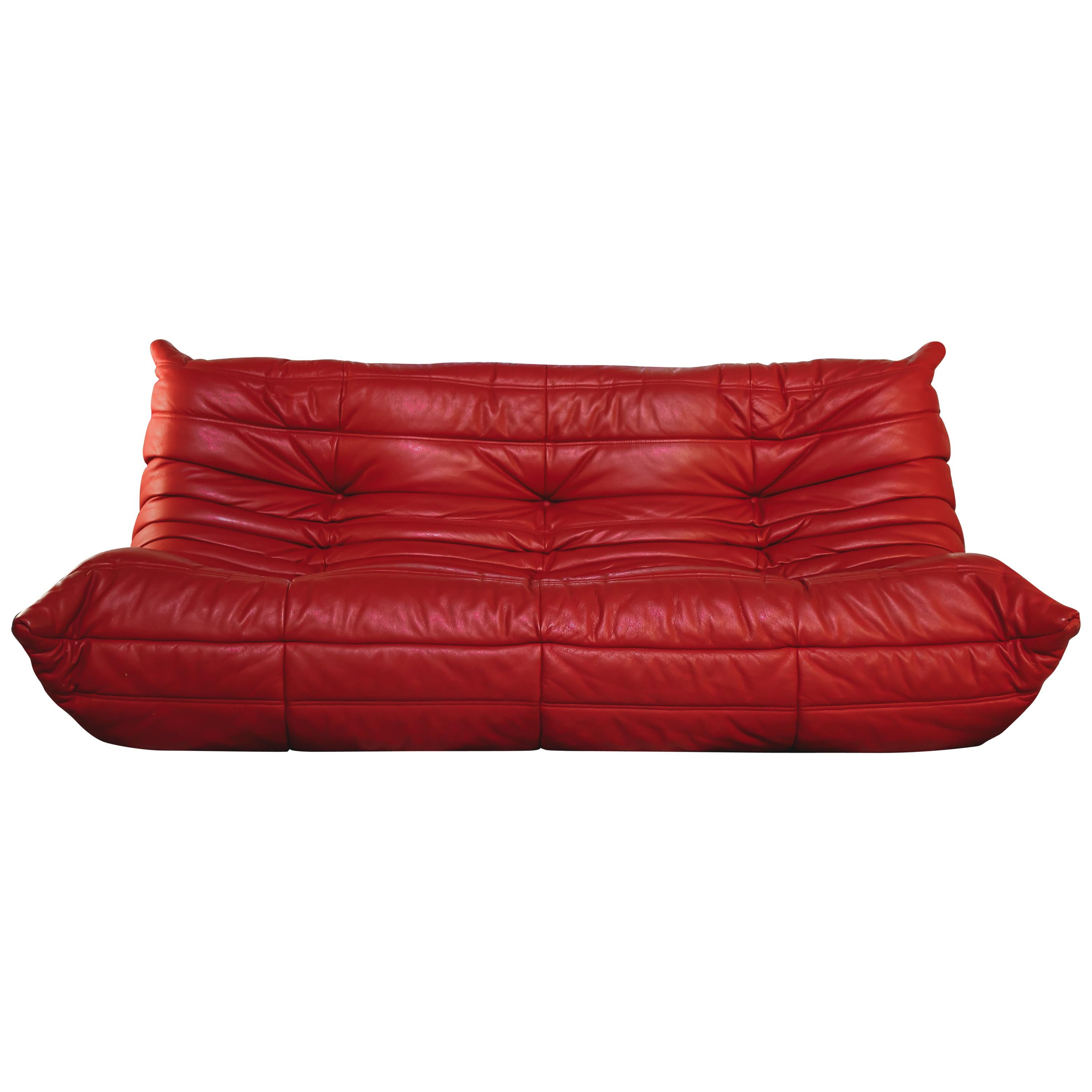 Togo Vintage Sofa, Red, by Michel Ducaroy for Ligne Roset, 1970s