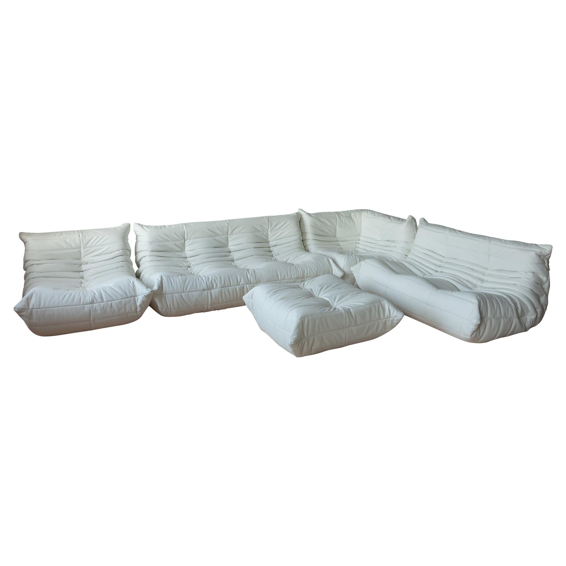 Togo White Leather Sofa Set by Michel Ducaroy for Ligne Roset For Sale