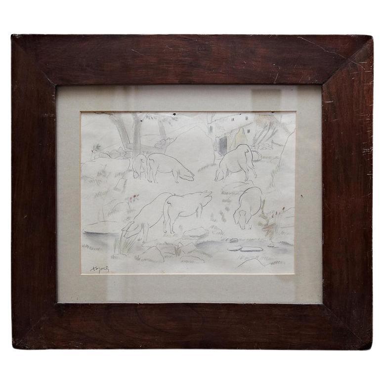 Togores Drawing on Paper for Kahnweilers Galerie Simon, 1927