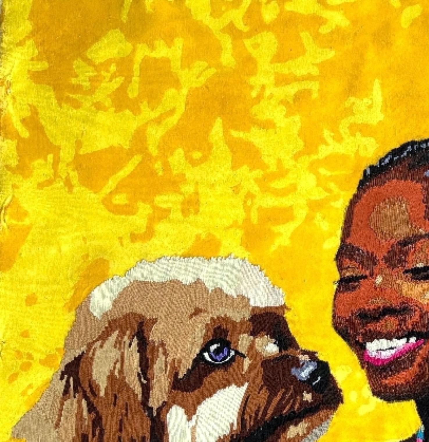 Il filo della compagnia - 21° secolo, Contemporaneo, Figurativo, Cane, Donna - Painting di Toheeb Ibrahim