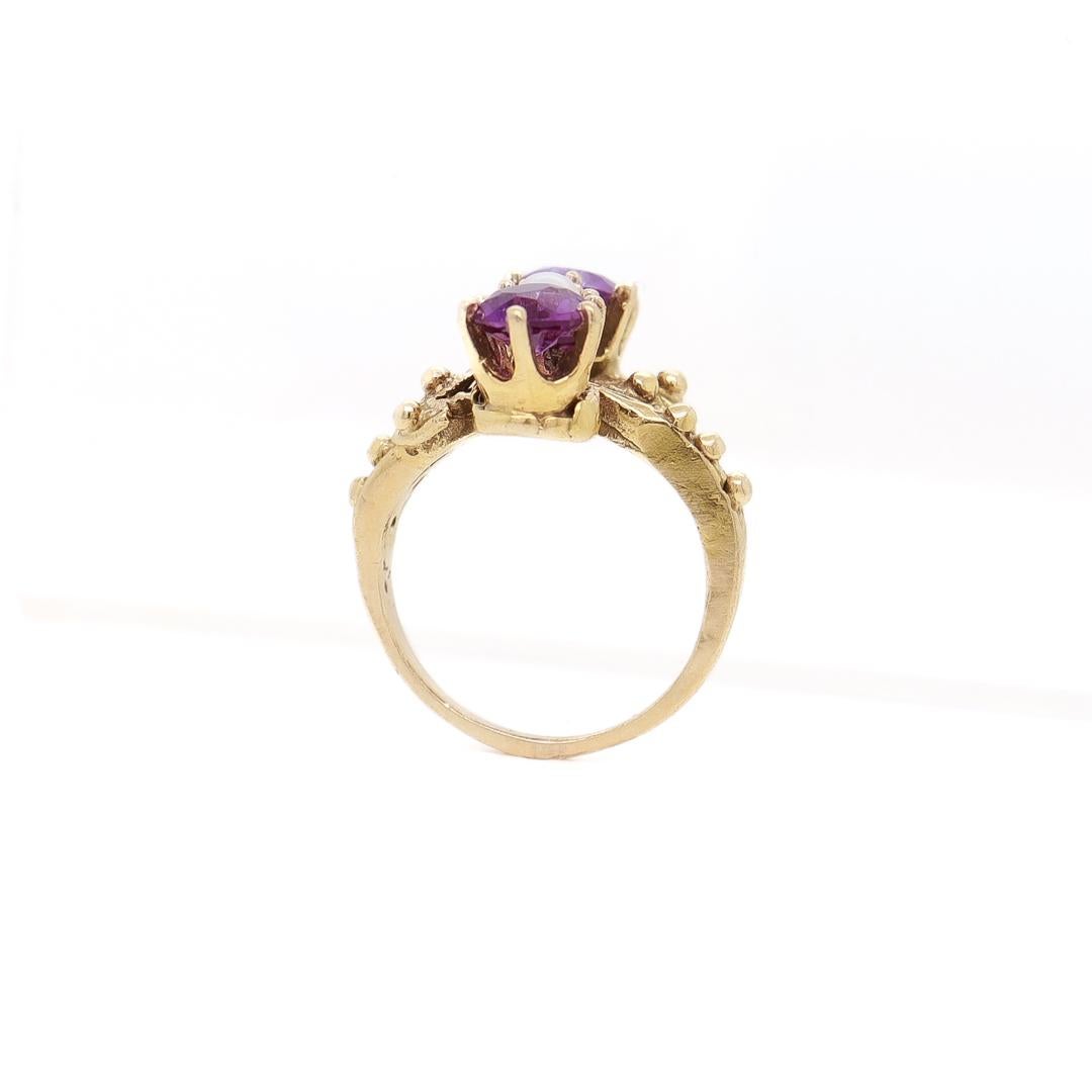 Toi et Moi 14k Gold, Amethyst, and Pearl Cocktail Ring Size 2 For Sale 4