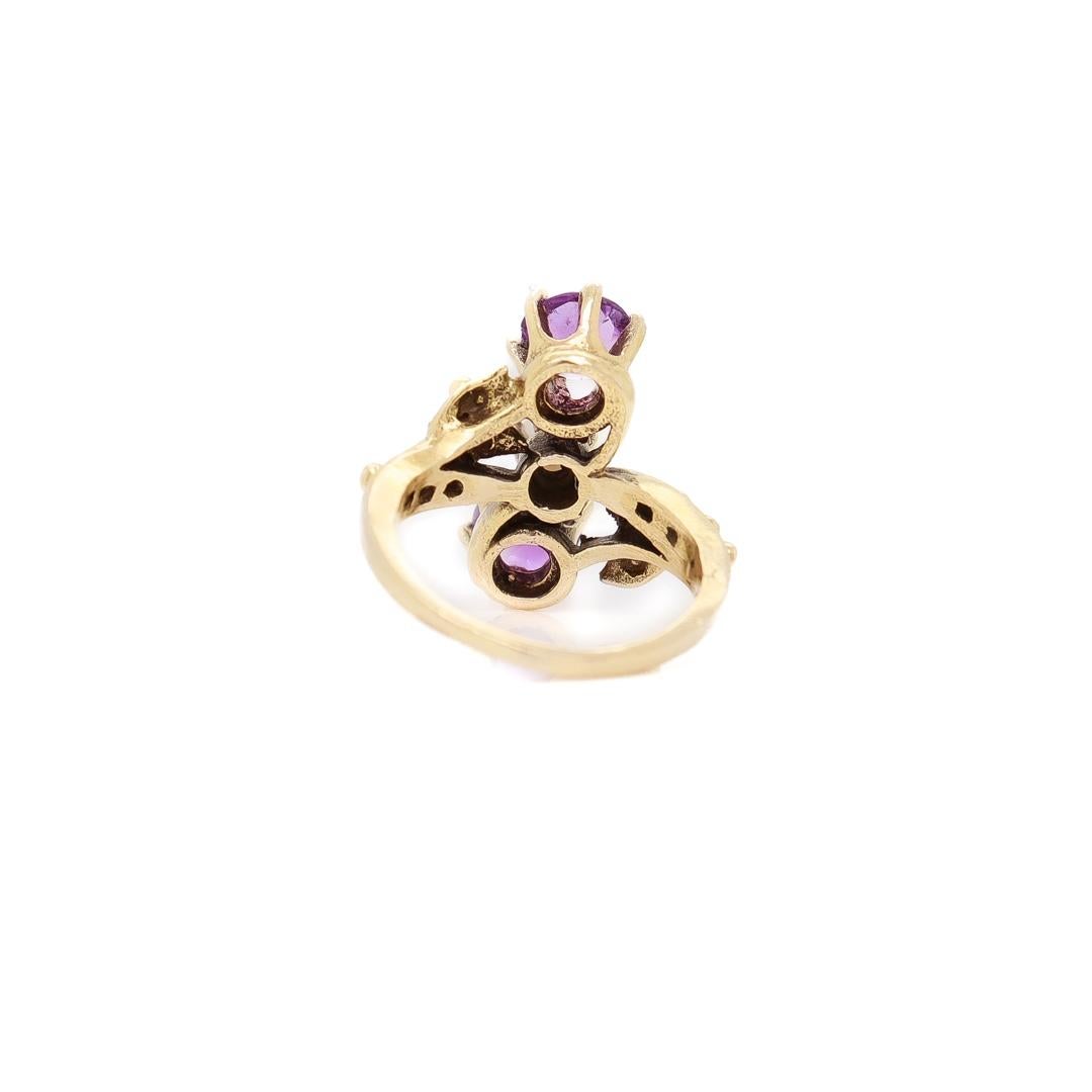 Women's Toi et Moi 14k Gold, Amethyst, and Pearl Cocktail Ring Size 2 For Sale