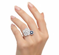Toi et Moi Bague fleur en or blanc 18kt avec 9.1 CTW en diamants et saphirs
