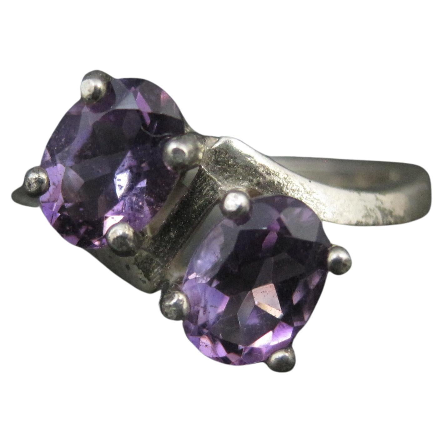 Anillo Toi et Moi Amatista y Plata de Ley Talla 6