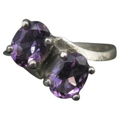 Toi et Moi Amethyst und Sterling Silber Ring Größe 6
