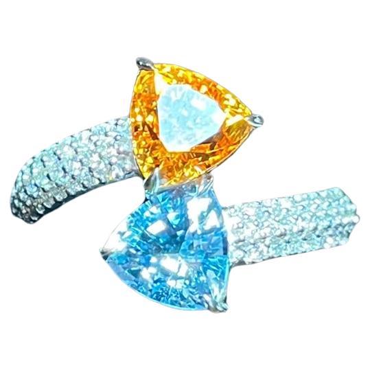 Toi-et-Moi Aquamarine and Spessartite "Fire and Ice" Ring For Sale