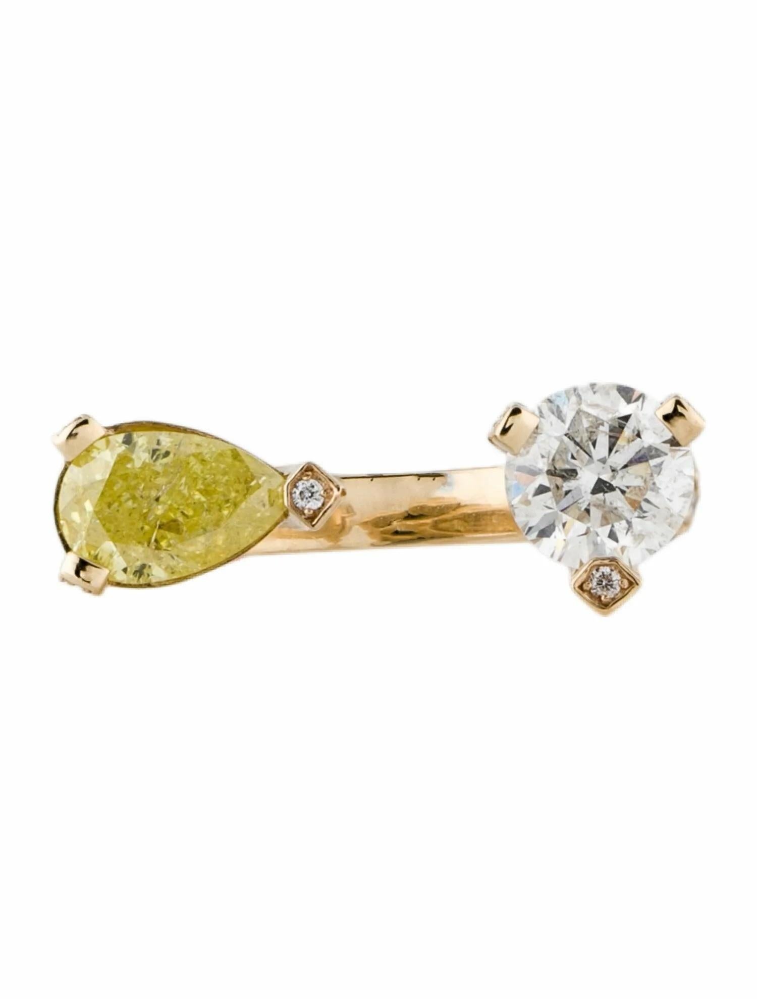 Mixed Cut Toi et Moi Bypass Diamond Ring 1 Ct Fancy Intense Yellow PS & 1.03 Ct H Round For Sale