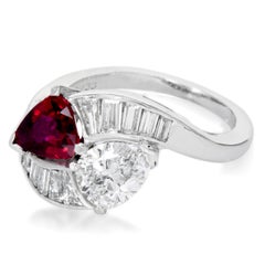 Toi et Moi Certified Diamond RED Ruby 2.23cts Platinum Engagement Ring