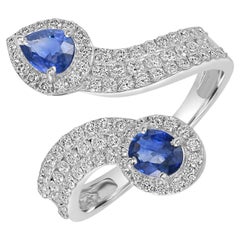 Toi Et Moi Ceylon Blue Sapphire Spiral Ring With Pave Diamonds In 18k Gold