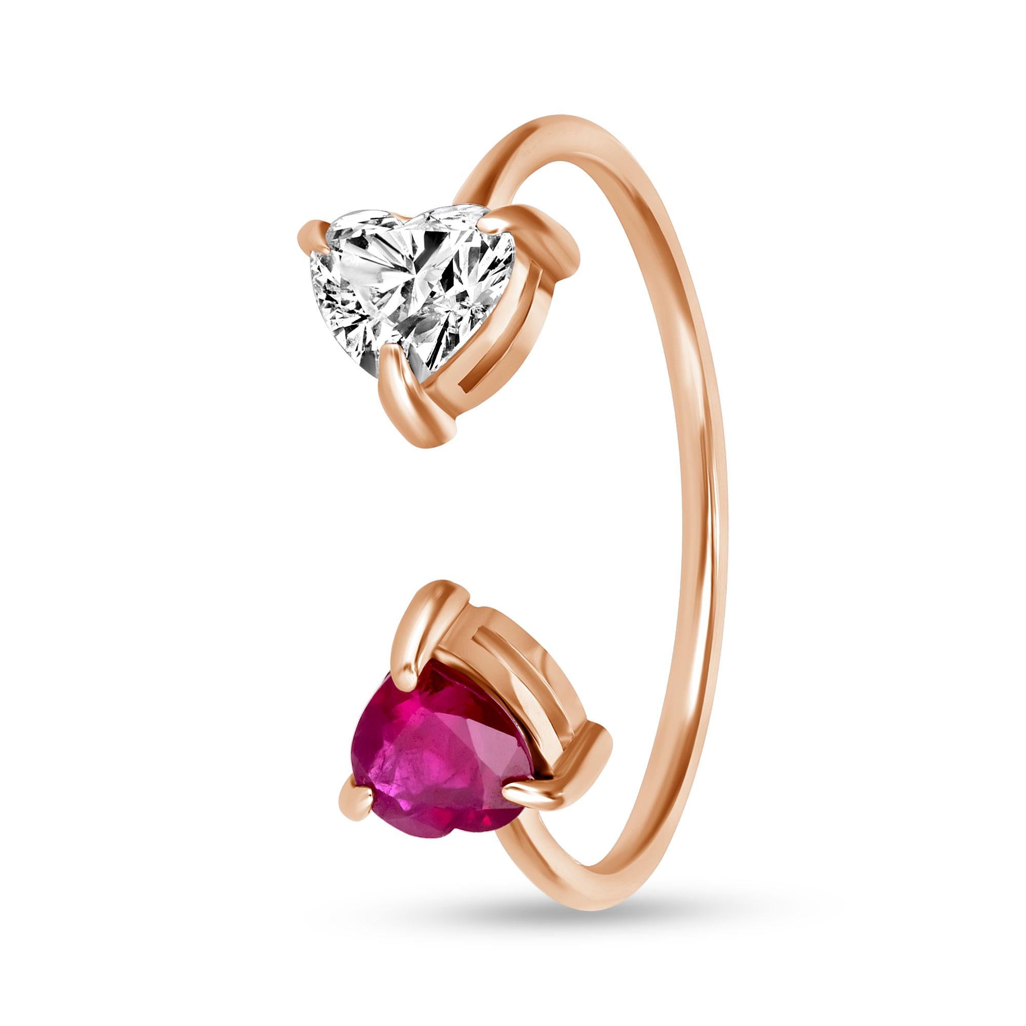 14K White Et Moi Diamond and Ruby Heart Ring For Sale 4