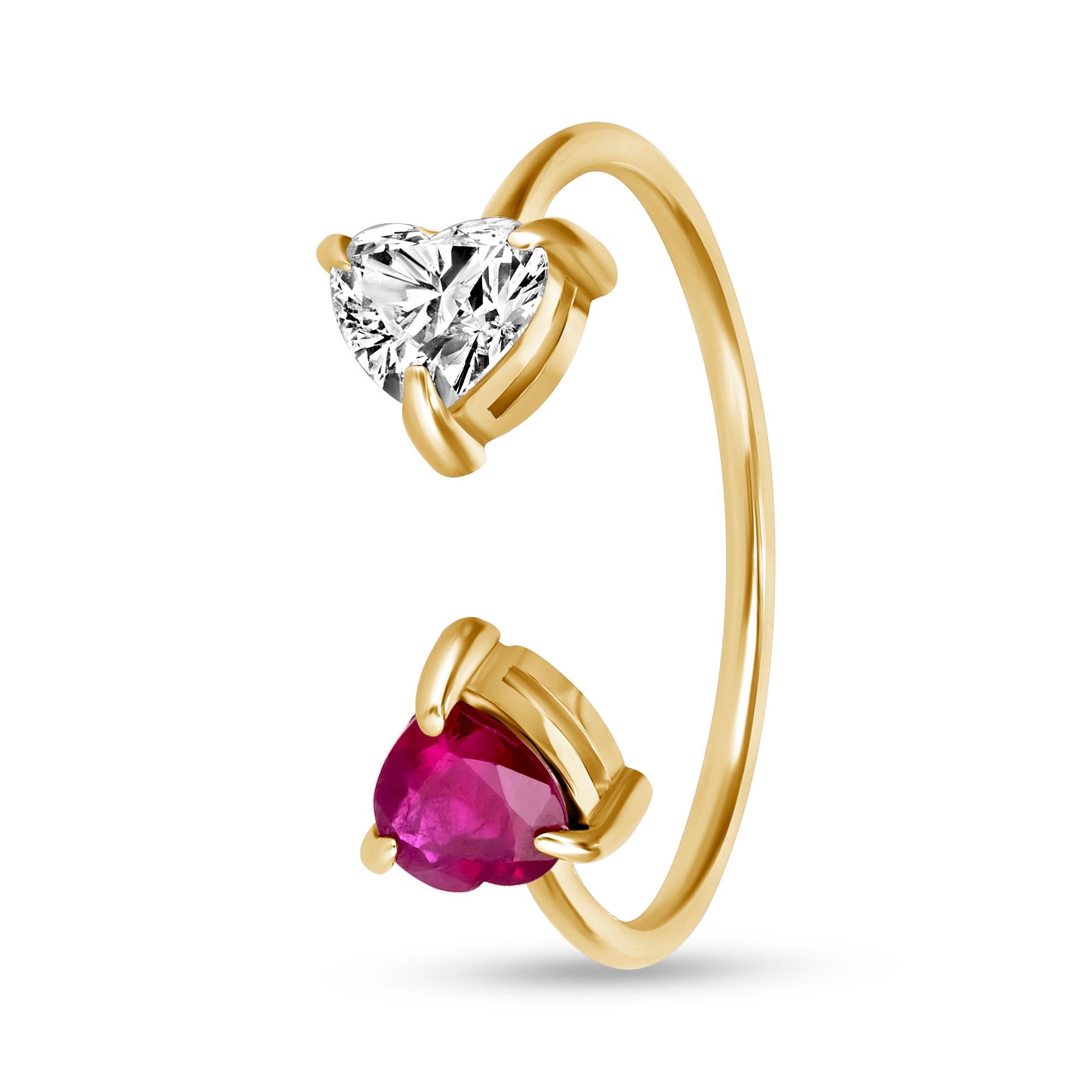 14K White Et Moi Diamond and Ruby Heart Ring For Sale 5