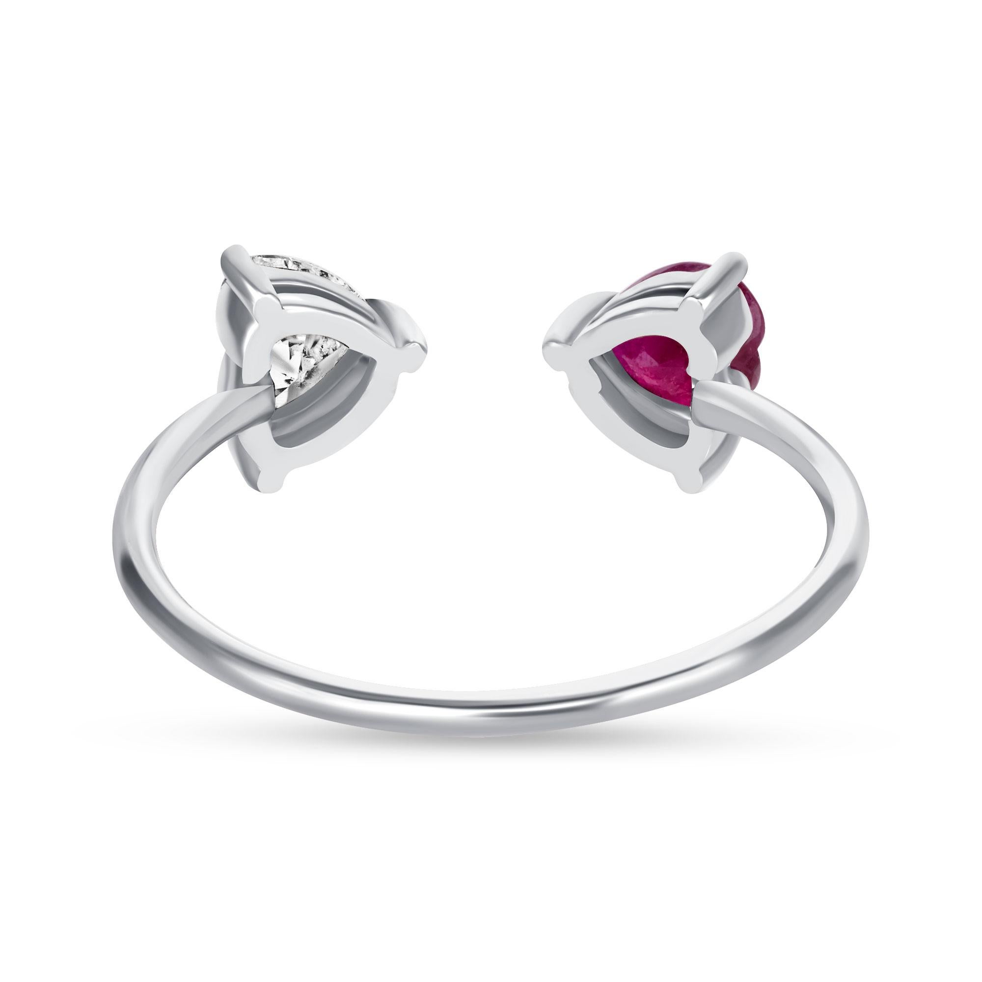 14K White Et Moi Diamond and Ruby Heart Ring For Sale 6